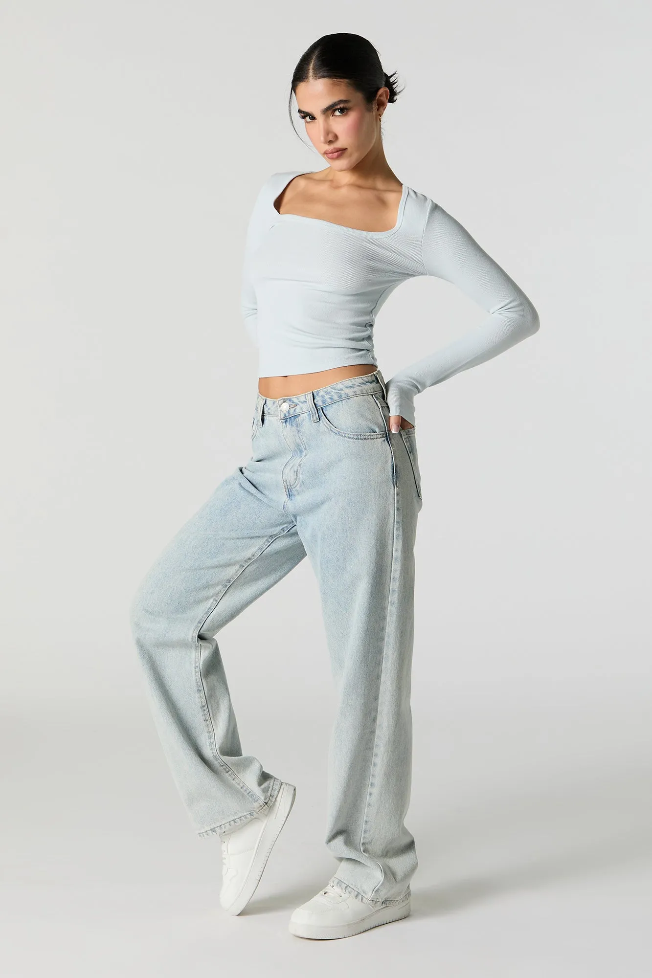 Haut côtelé à manche longue et encolure carrée sold by Urban Planet product image thumbnail 3