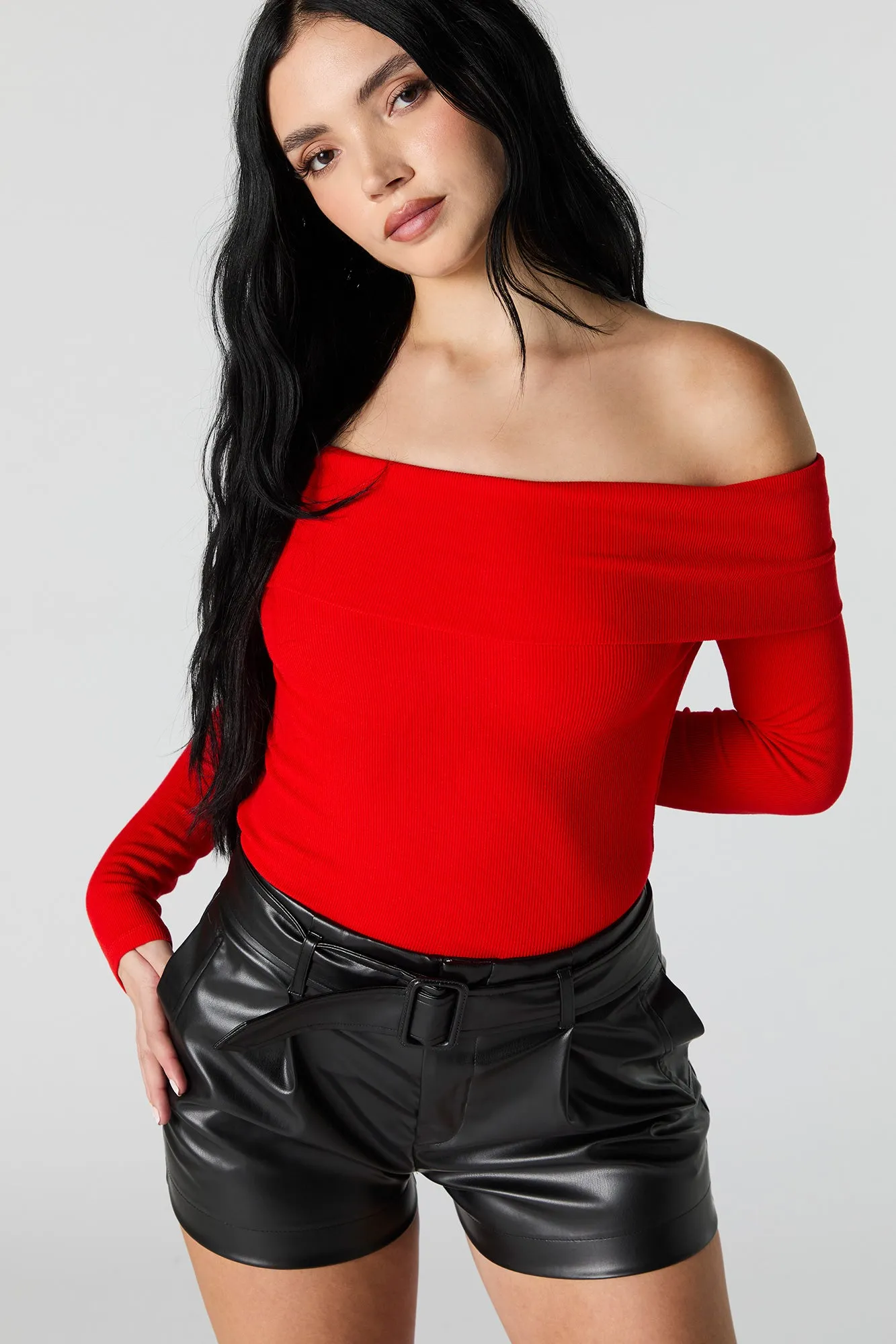 Ribbed Off Shoulder Long Sleeve Top sold by Urban Planet