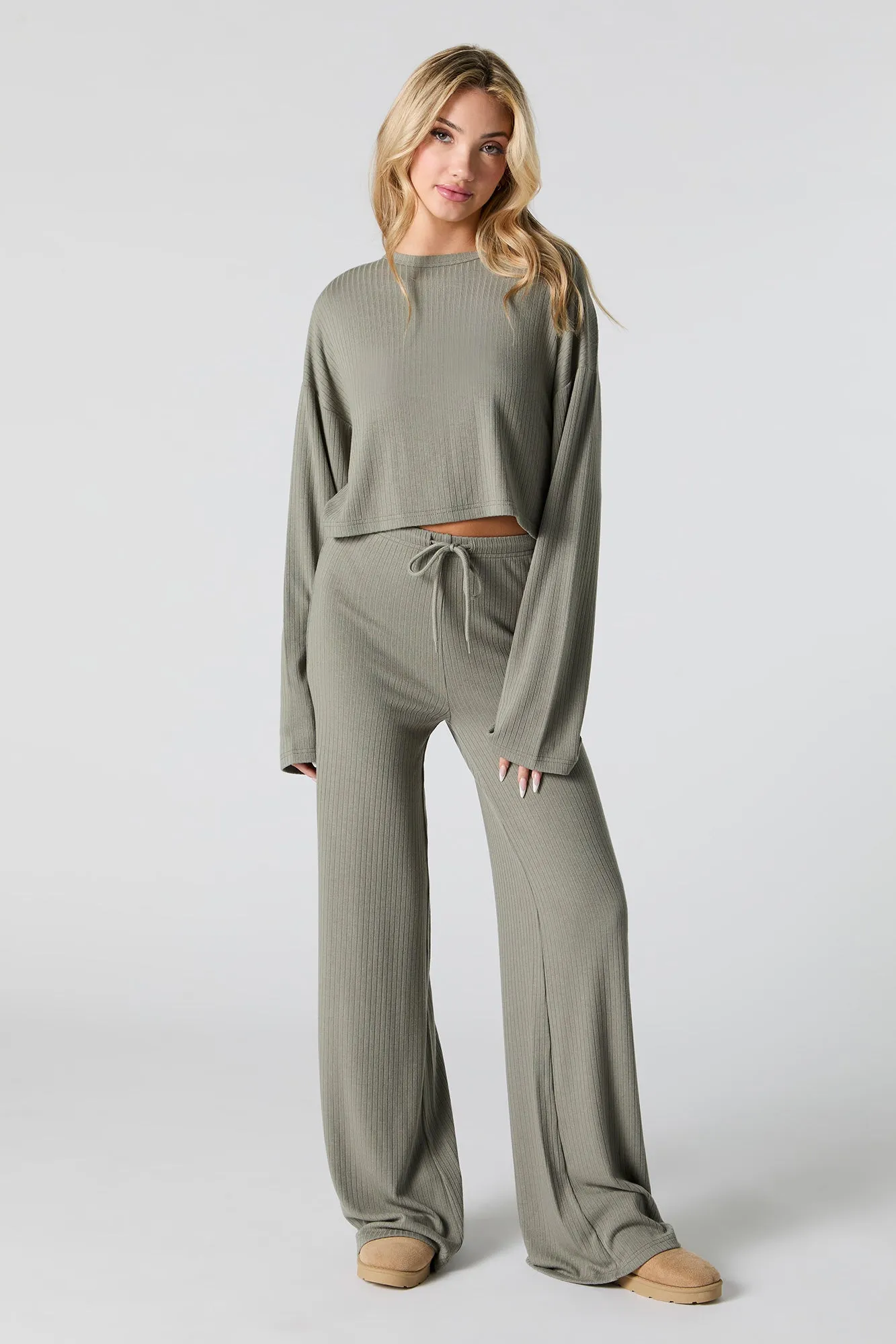 Ribbed Knit Wide Leg Drawstring Pant sold by Urban Planet