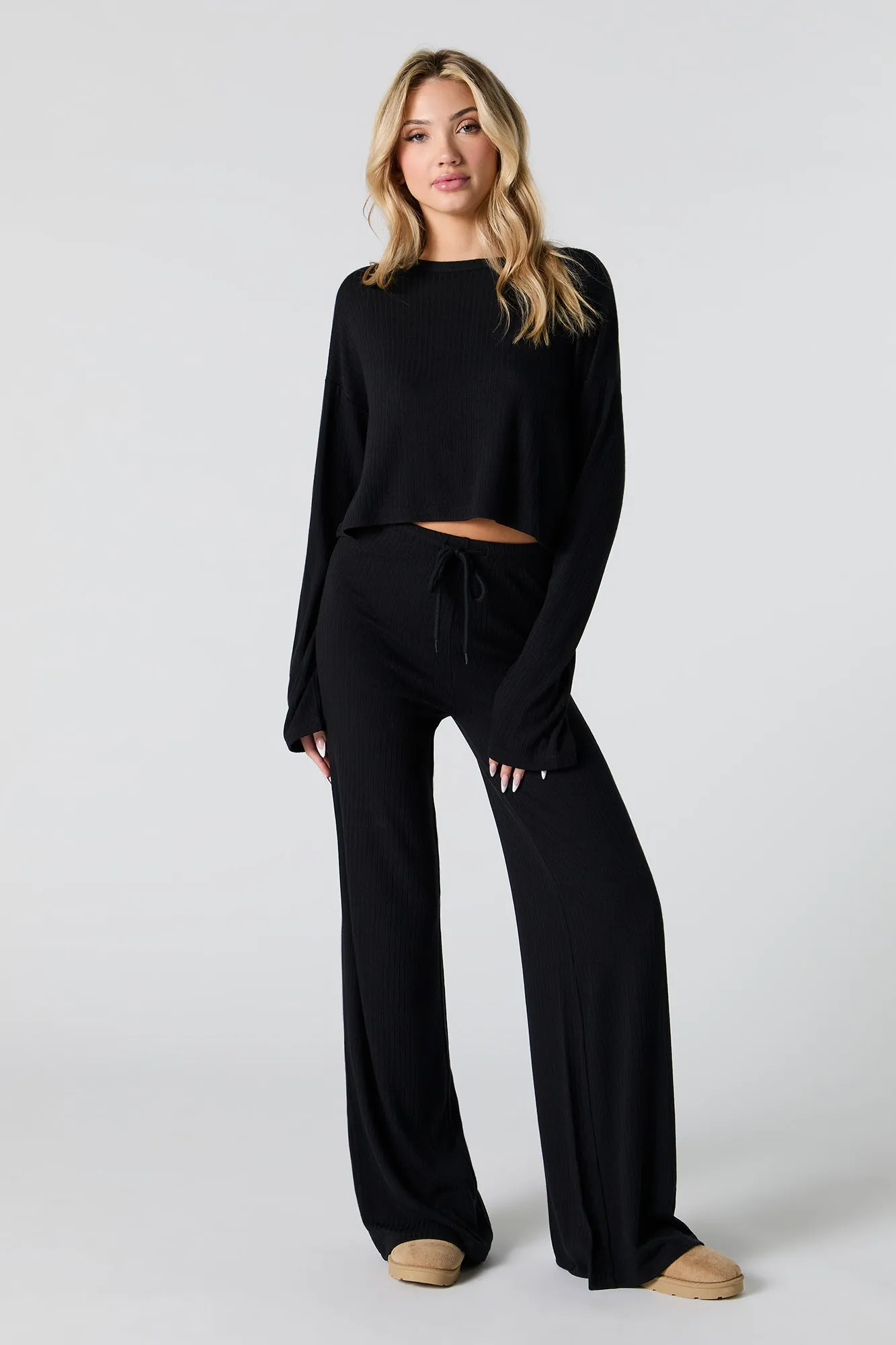 Ribbed Knit Wide Leg Drawstring Pant sold by Urban Planet product image thumbnail 4