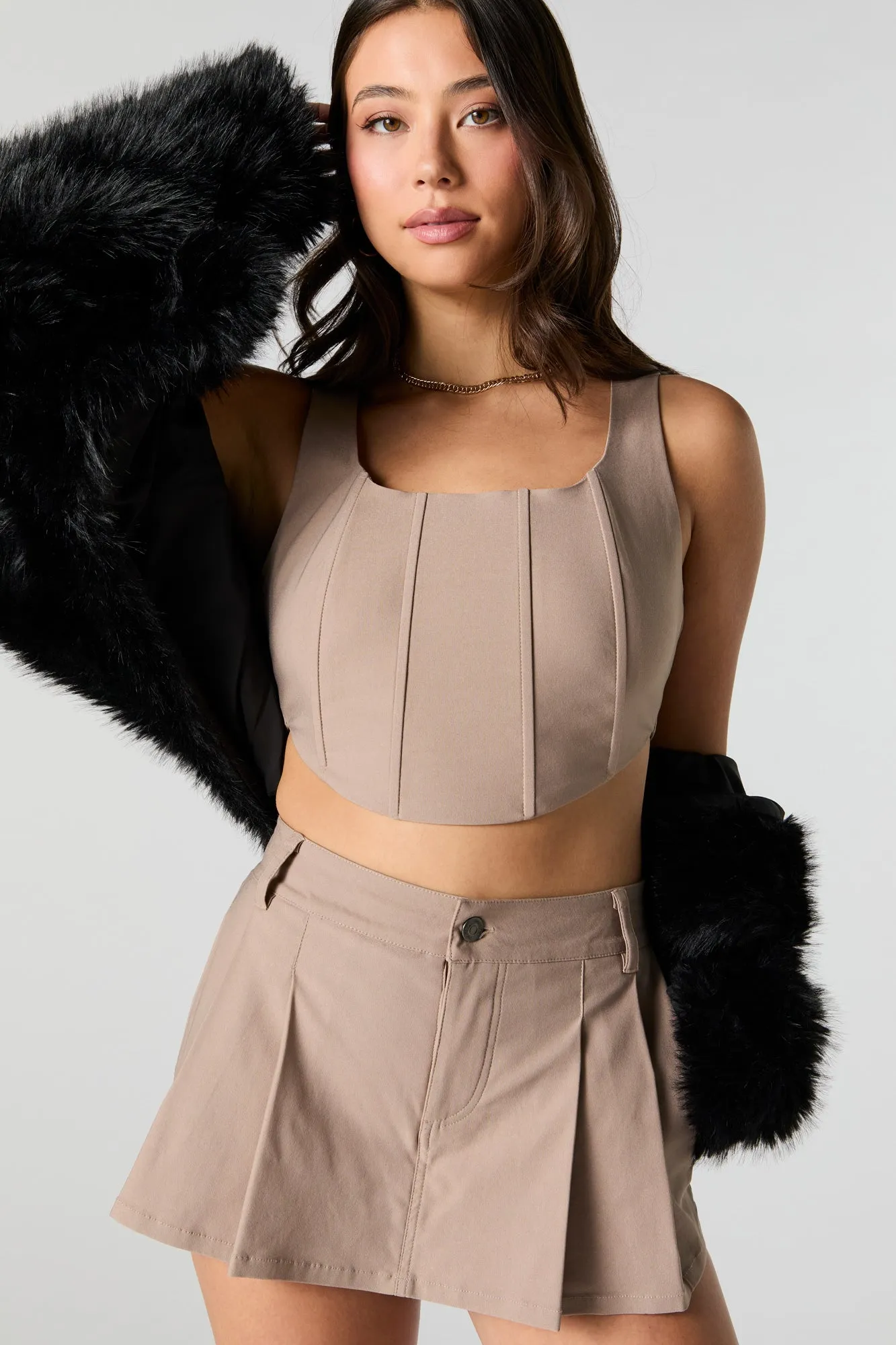 Zip Back Cropped Corset Tank sold by Urban Planet