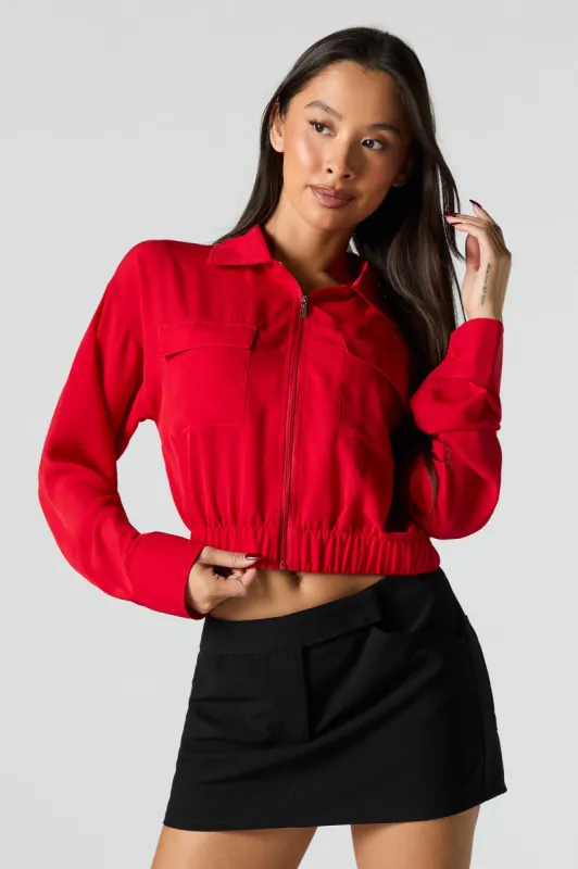 Zip-Up Collared Long Sleeve Top sold by Urban Planet