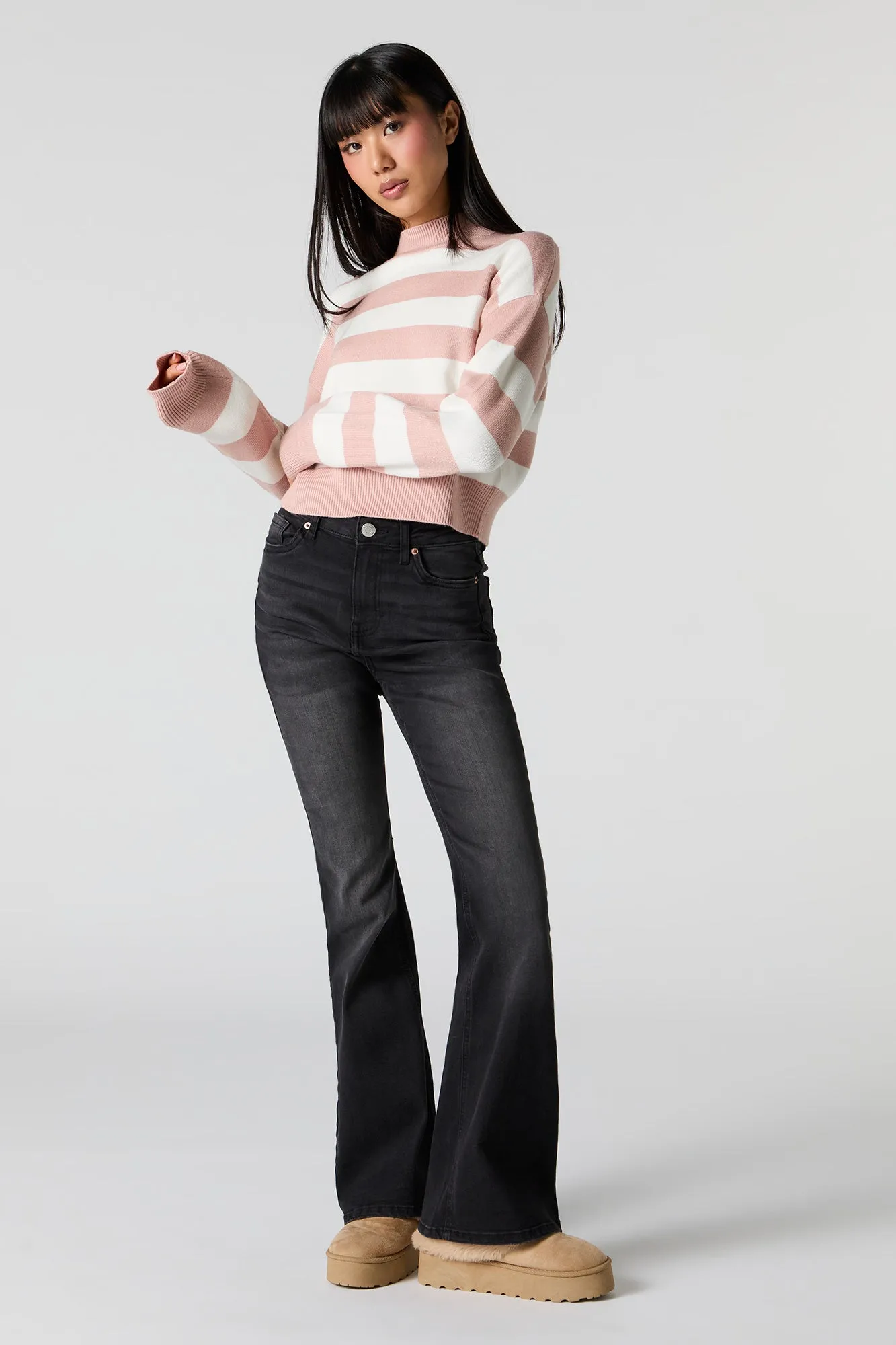 Striped Knit Mock Neck Sweater sold by Urban Planet product image thumbnail 3