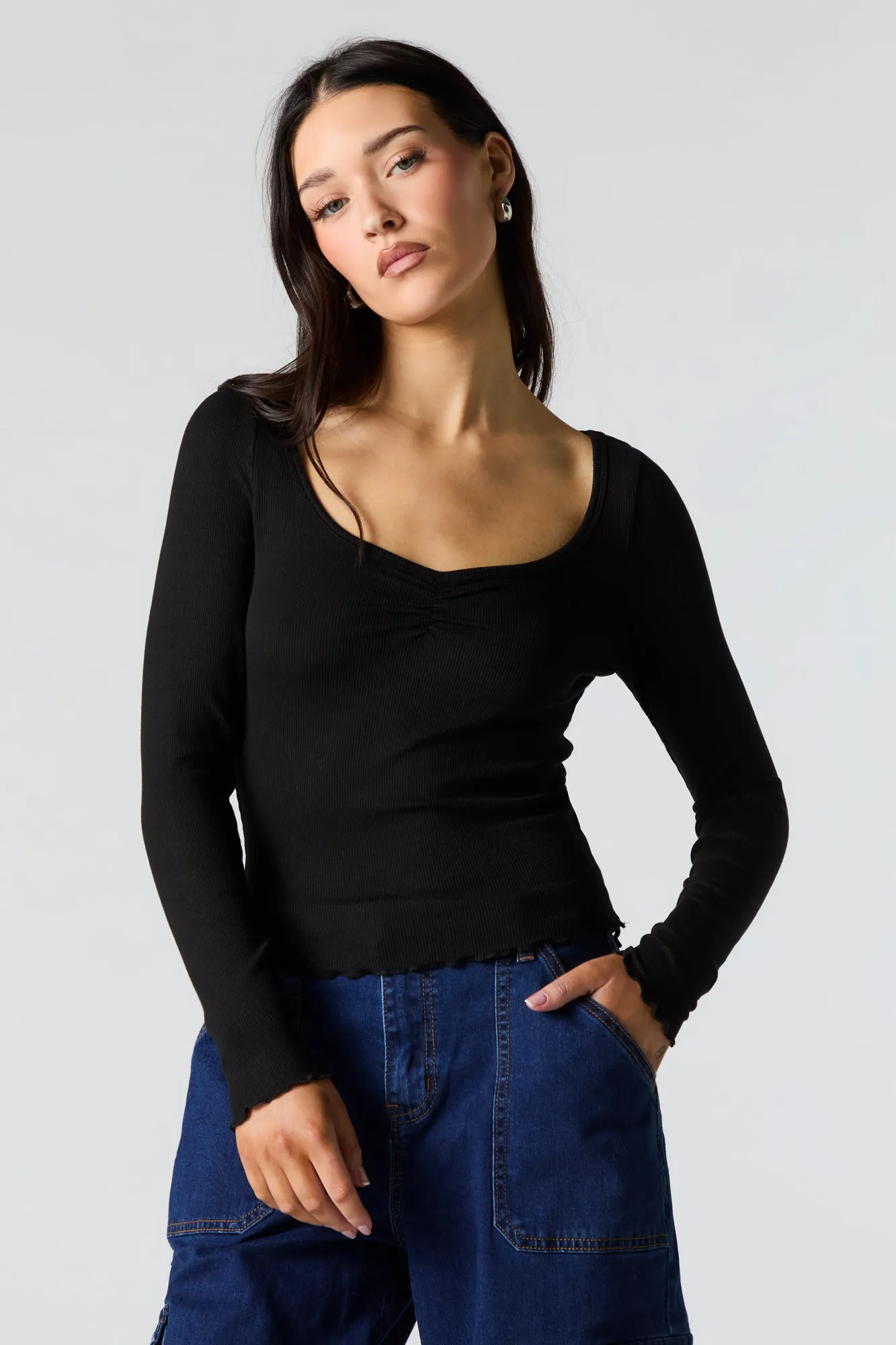 Ribbed Cinched Long Sleeve Top sold by Urban Planet product image thumbnail 4