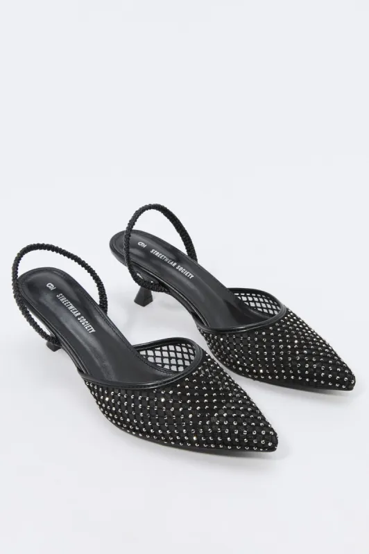 Chaussures à bride et talon bottine en filet garni de pierres du Rhin sold by Urban Planet