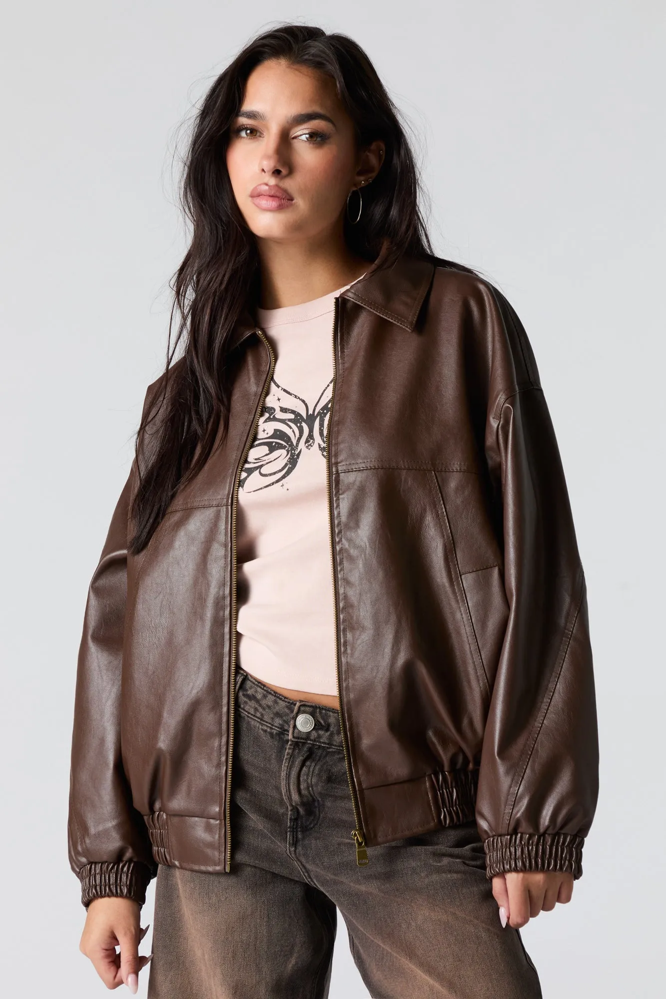 Oversized Faux Leather Jacket sold by Urban Planet