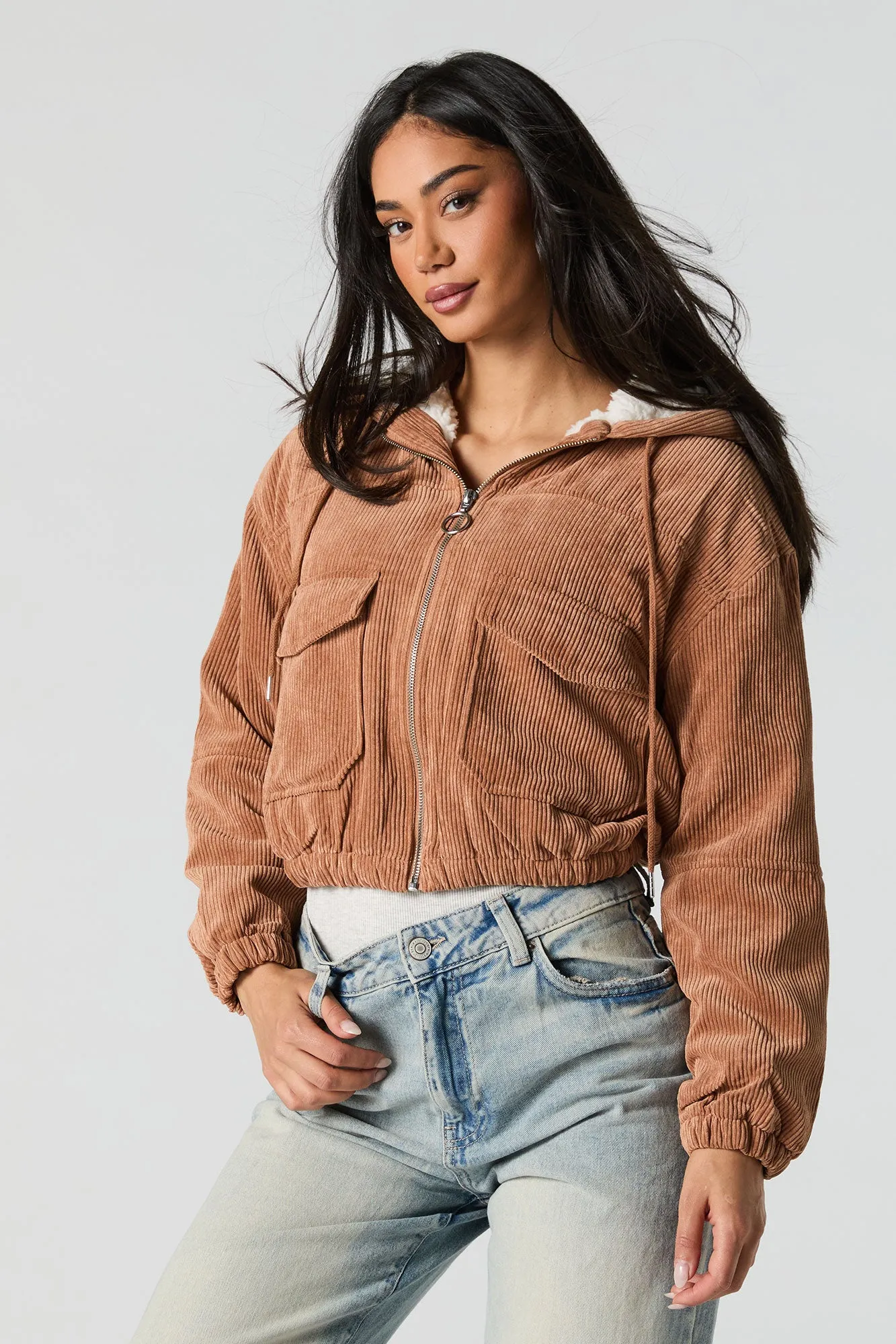 Corduroy Sherpa Lined Zip-Up Jacket sold by Urban Planet product image thumbnail 5