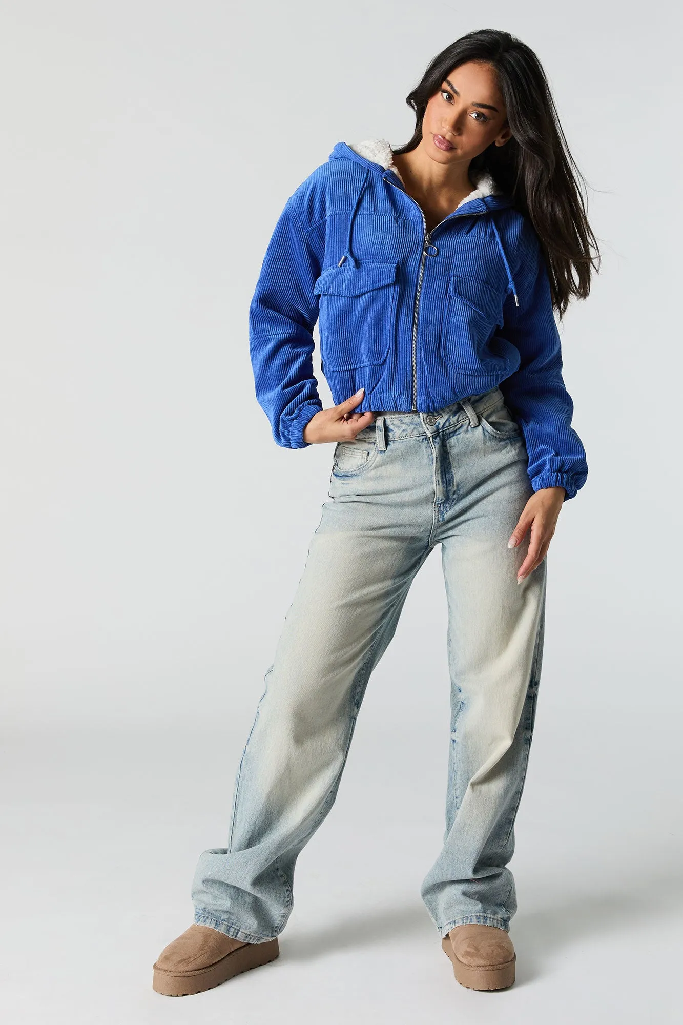 Blouson en velours côtelé doublé de Sherpa avec fermeture à glissière sold by Urban Planet product image thumbnail 3