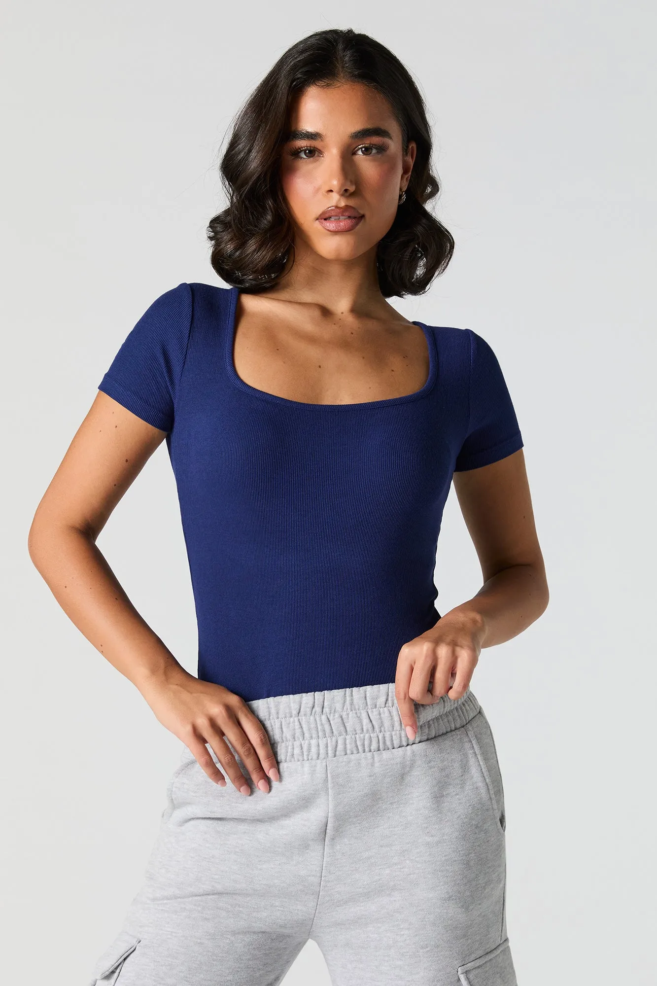 Ribbed Square Neck Short Sleeve Bodysuit sold by Urban Planet