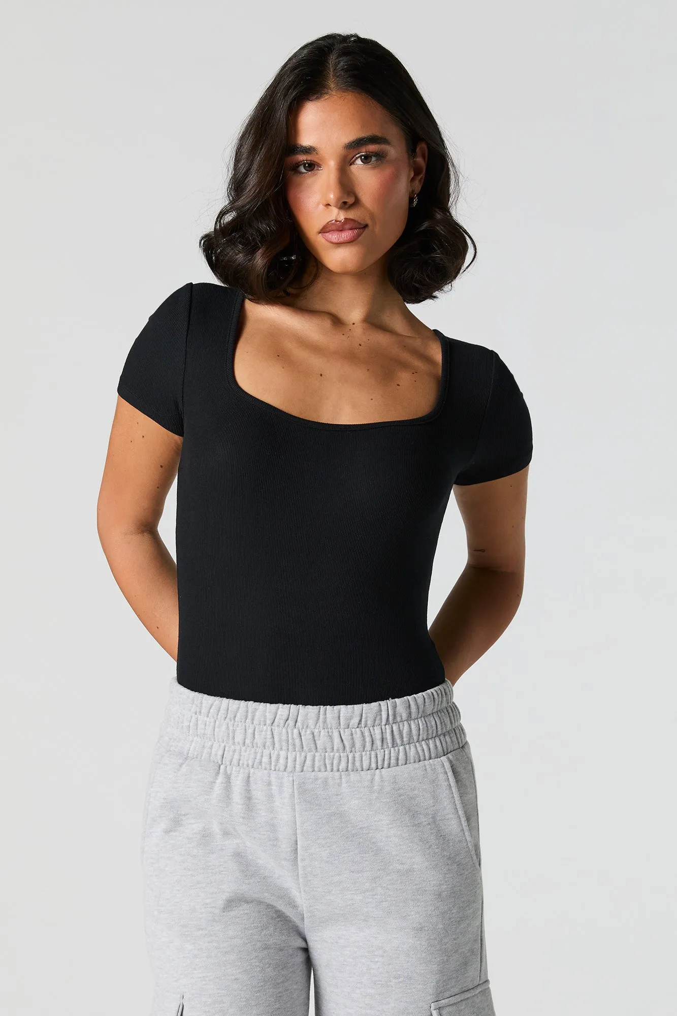Ribbed Square Neck Short Sleeve Bodysuit sold by Urban Planet product image thumbnail 5