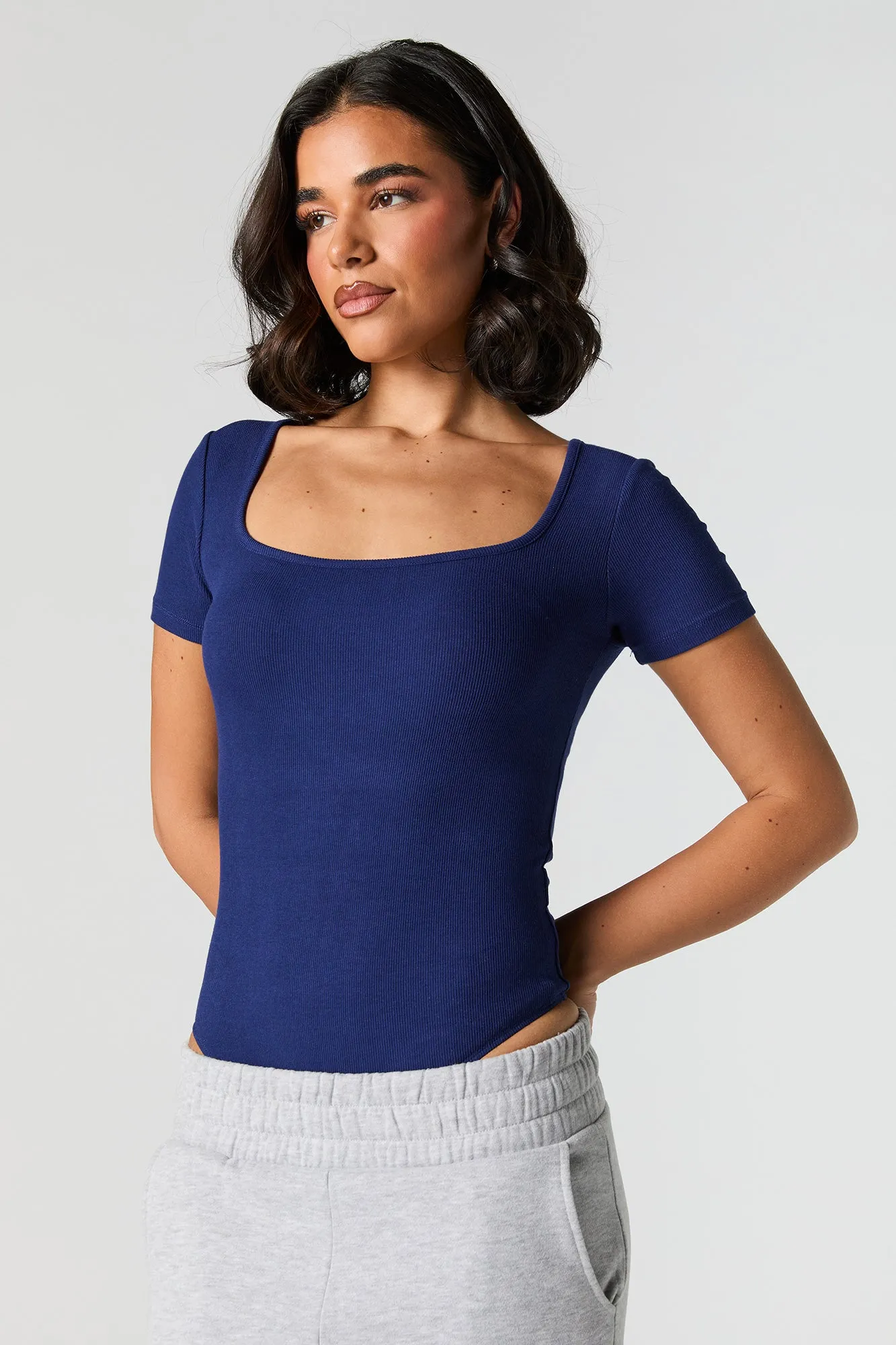 Ribbed Square Neck Short Sleeve Bodysuit sold by Urban Planet product image thumbnail 4