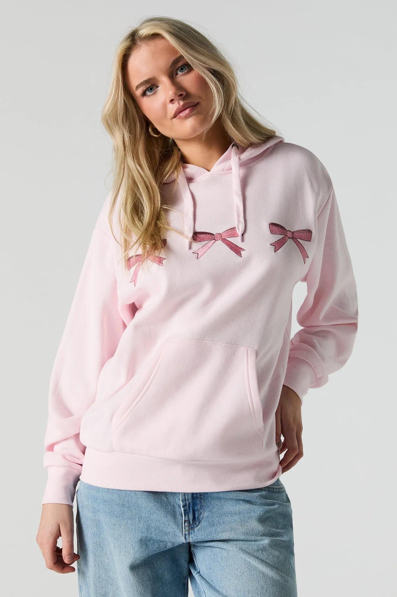 Bow Embroidered Fleece Hoodie sold by Urban Planet
