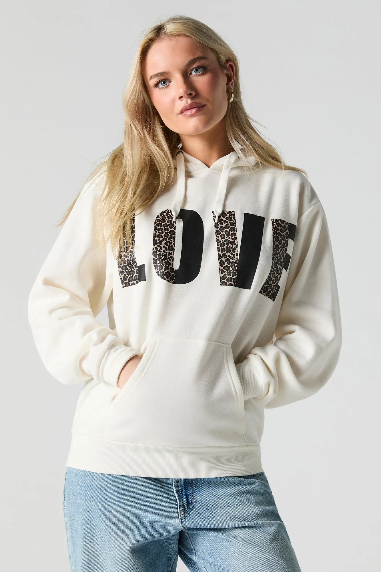 LOVE Cheetah Graphic Fleece Hoodie sold by Urban Planet