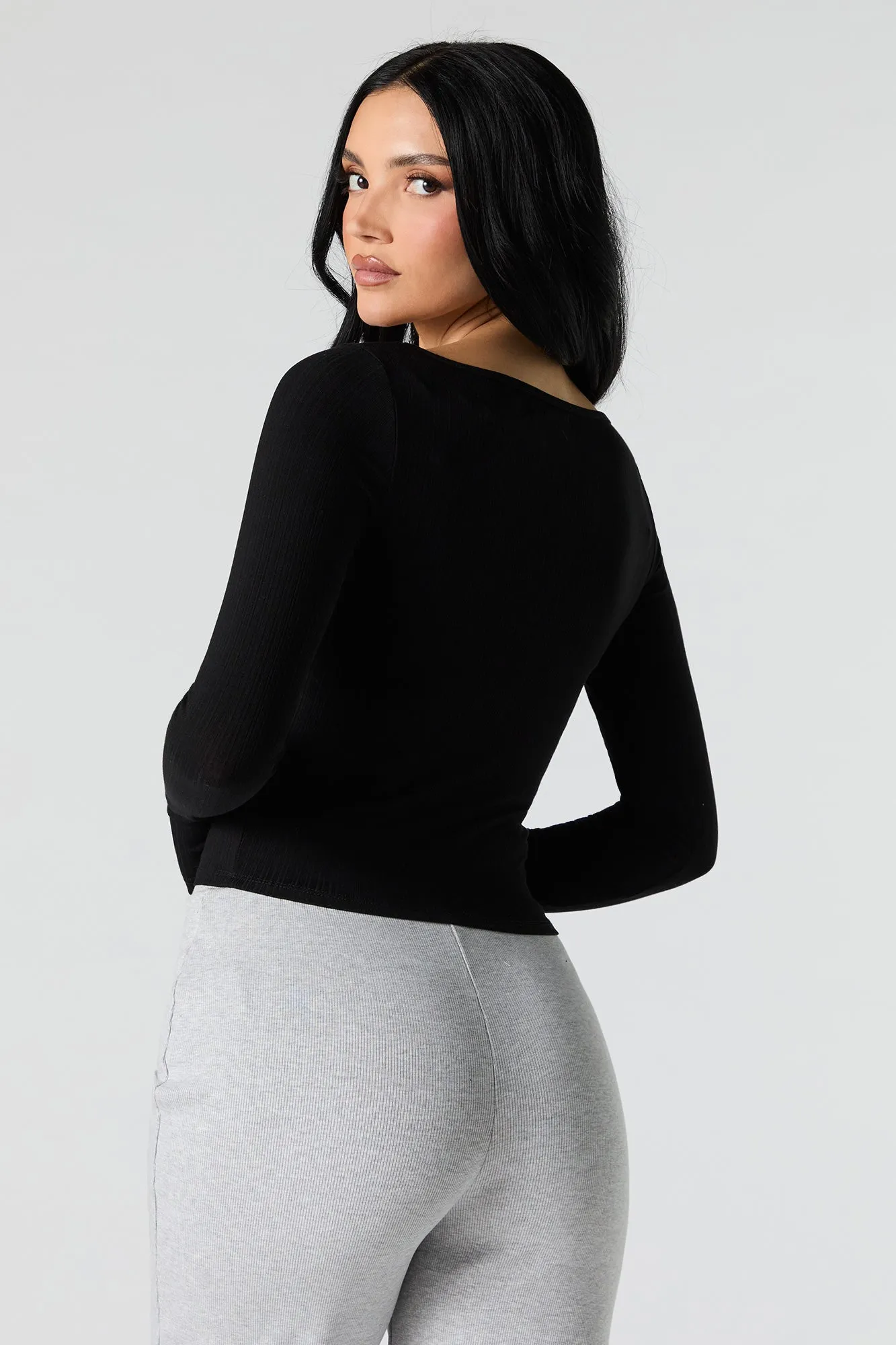 Ribbed Lace Bow Trim Long Sleeve Top sold by Urban Planet product image thumbnail 5