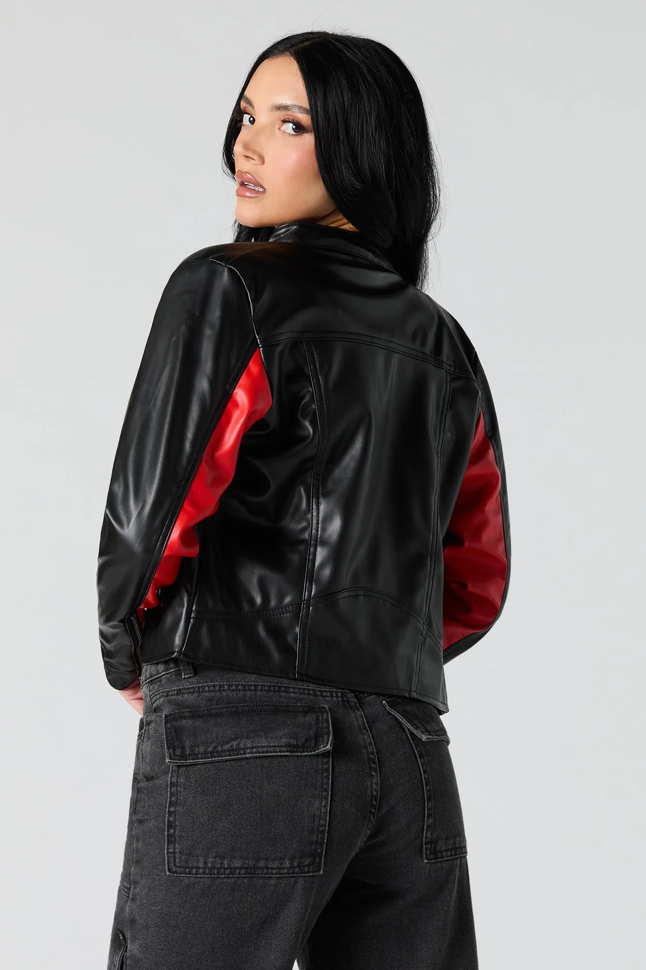 Faux Leather Colourblock Moto Jacket sold by Urban Planet product image thumbnail 2