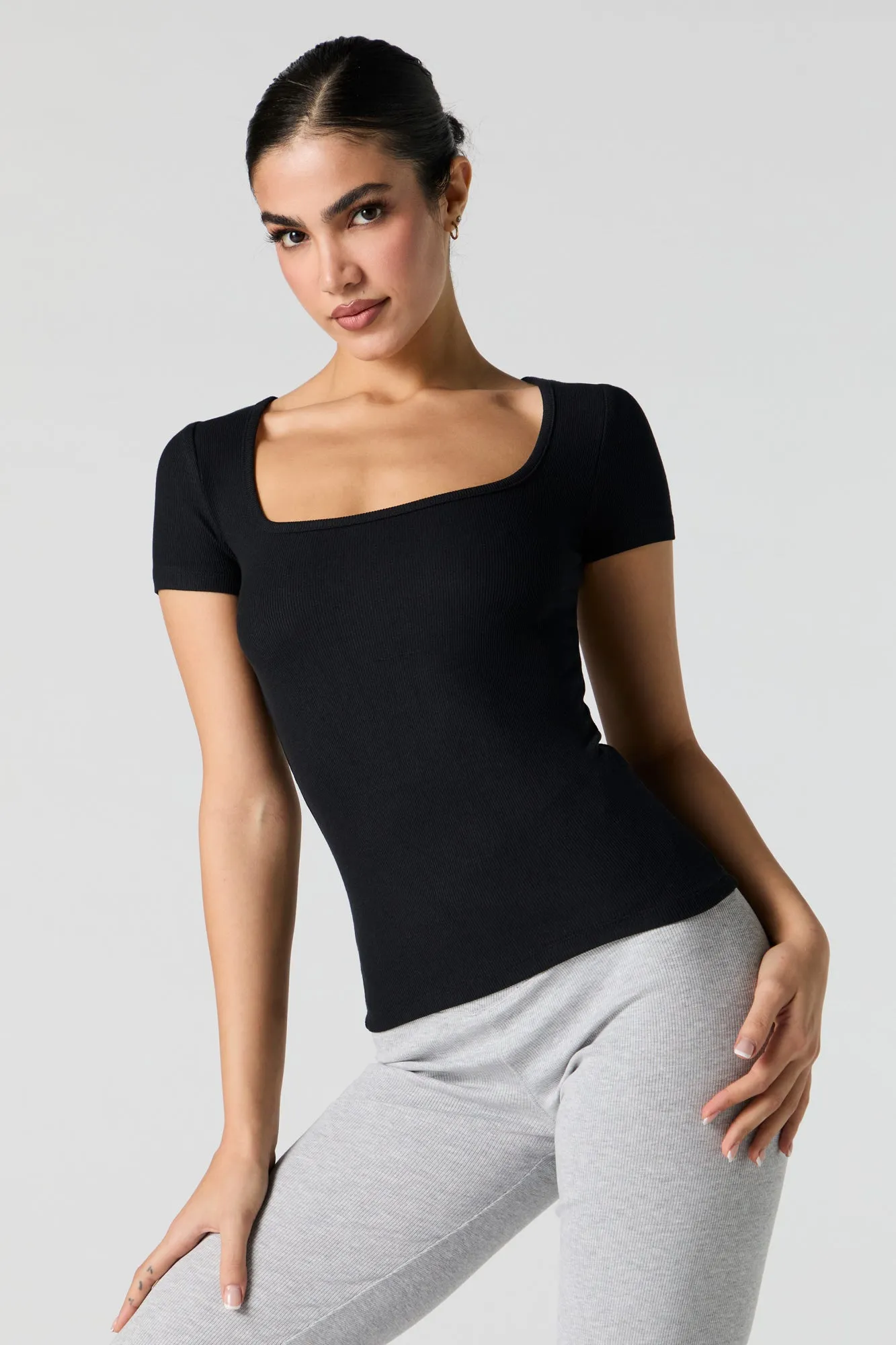 Ribbed Square Neck Fitted T-Shirt sold by Urban Planet product image thumbnail 4