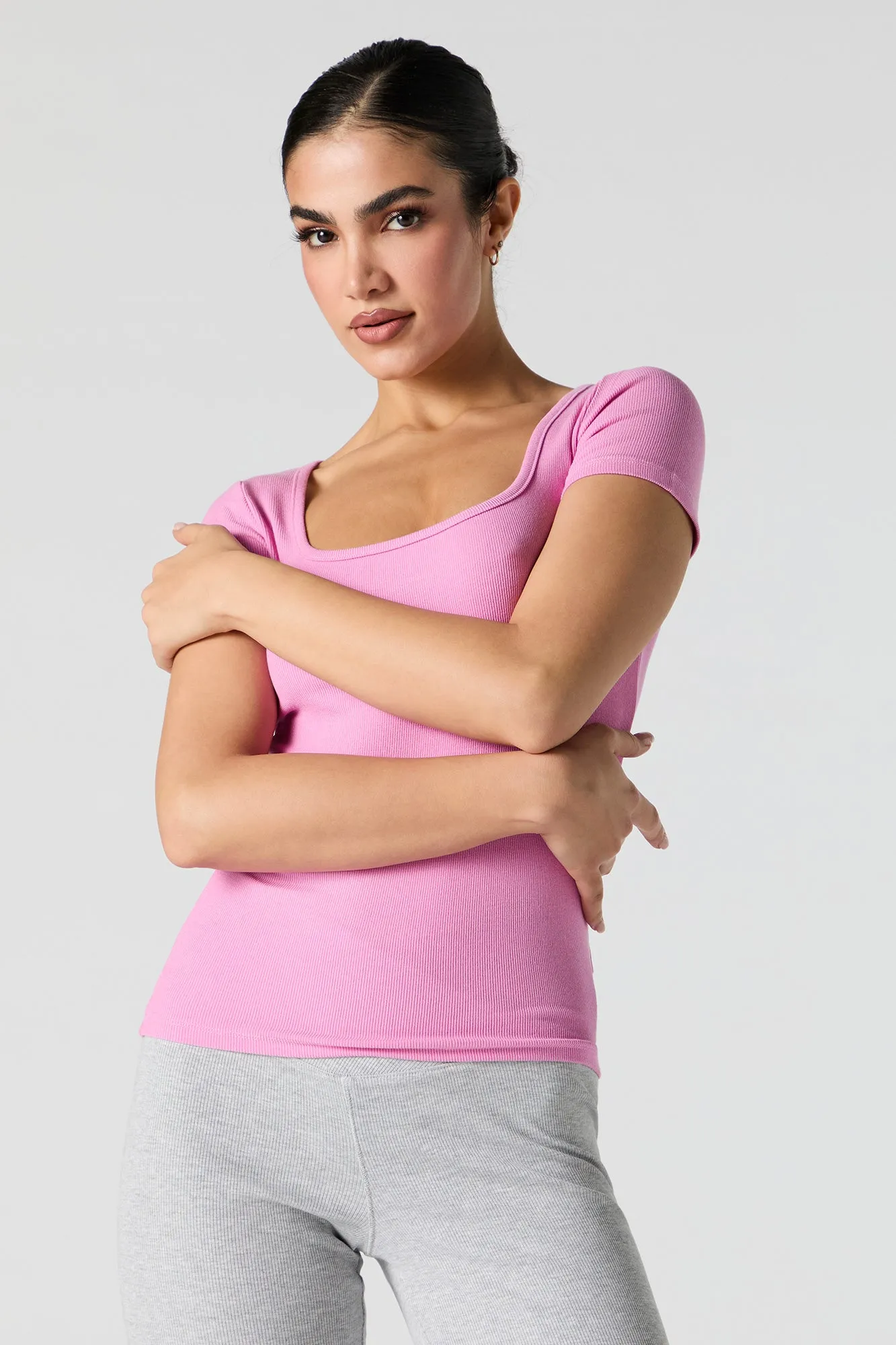 Ribbed Square Neck Fitted T-Shirt sold by Urban Planet