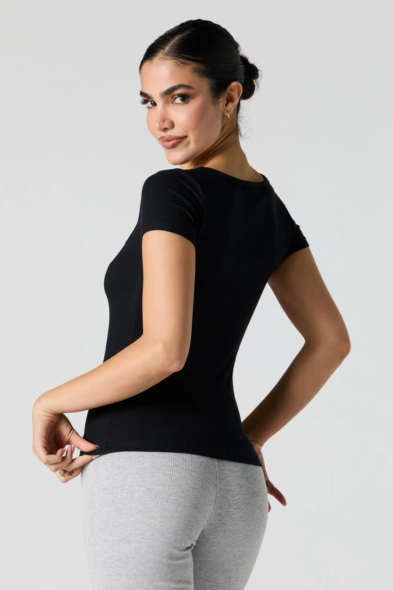 Ribbed Square Neck Fitted T-Shirt sold by Urban Planet product image thumbnail 5