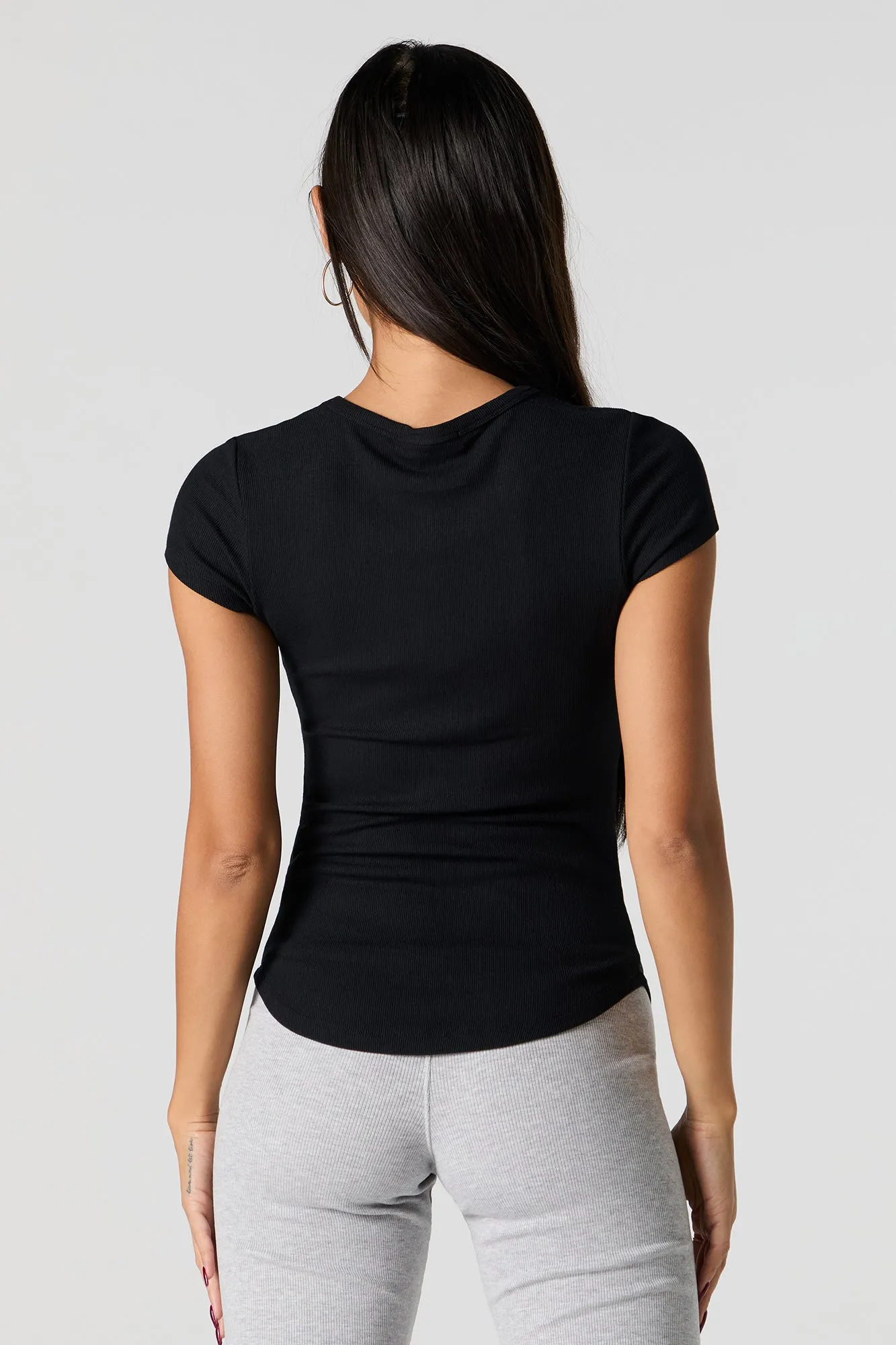 Ribbed Curved Hem T-Shirt sold by Urban Planet product image thumbnail 5