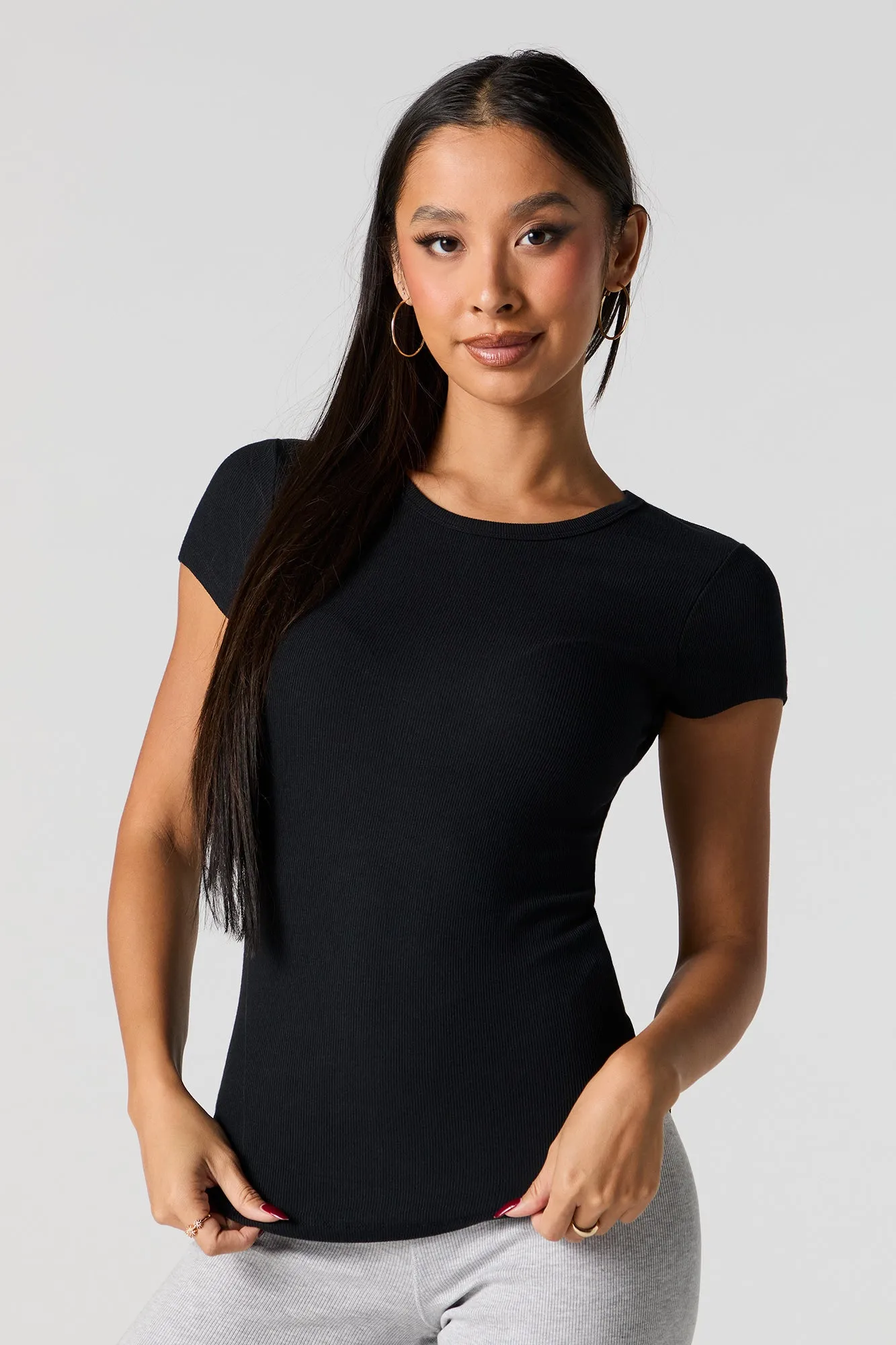 Ribbed Curved Hem T-Shirt sold by Urban Planet product image thumbnail 4