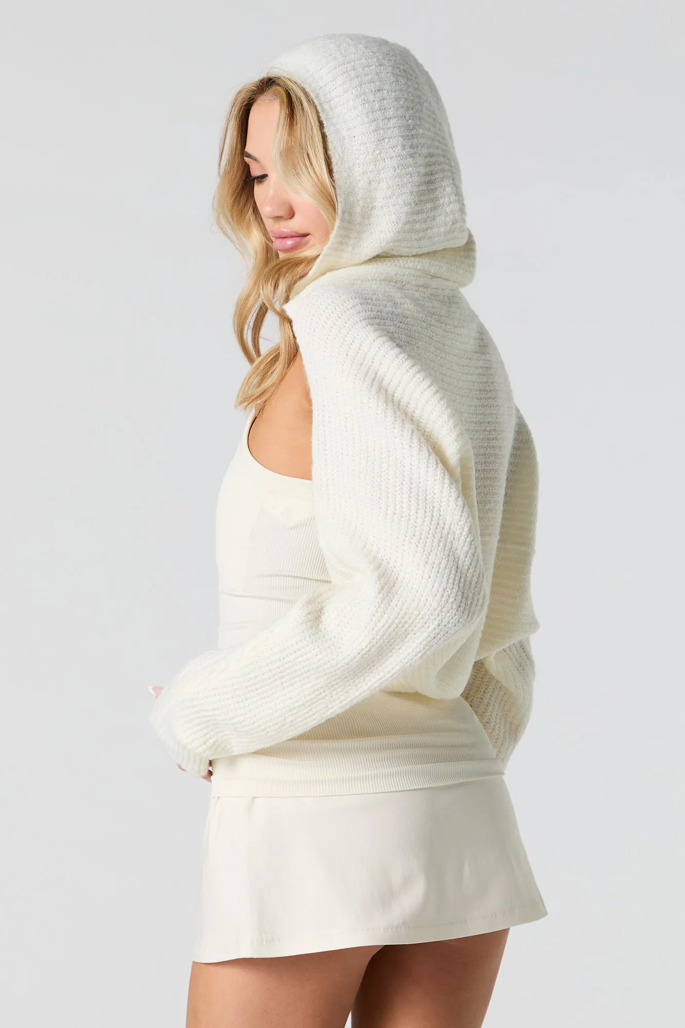 Ribbed Knit Hooded Cropped Cardigan sold by Urban Planet product image thumbnail 2