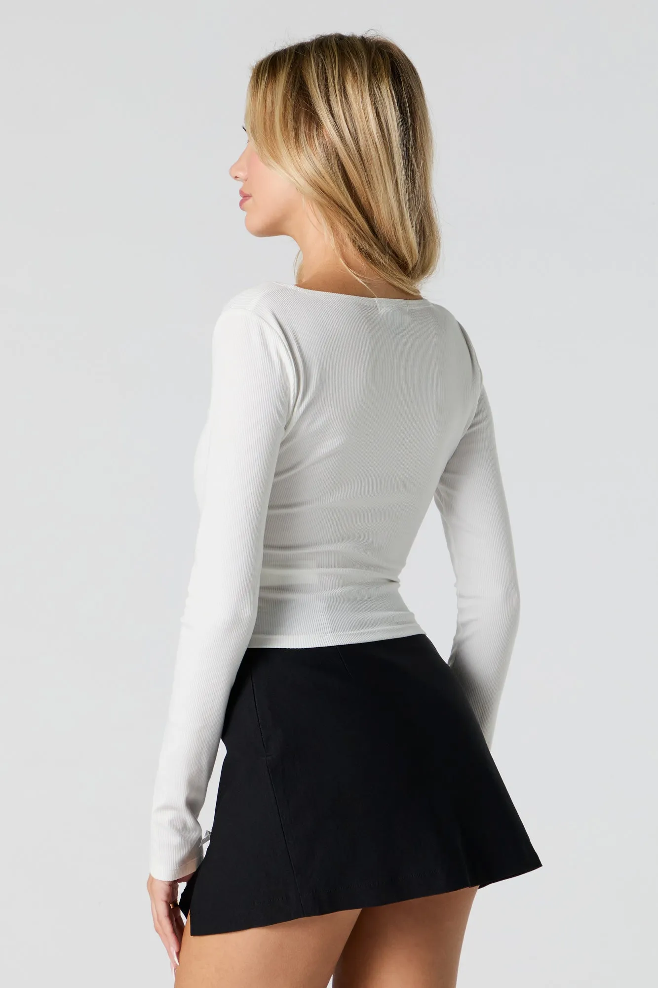 Ribbed Lace Ribbon Trim Long Sleeve Top sold by Urban Planet product image thumbnail 2