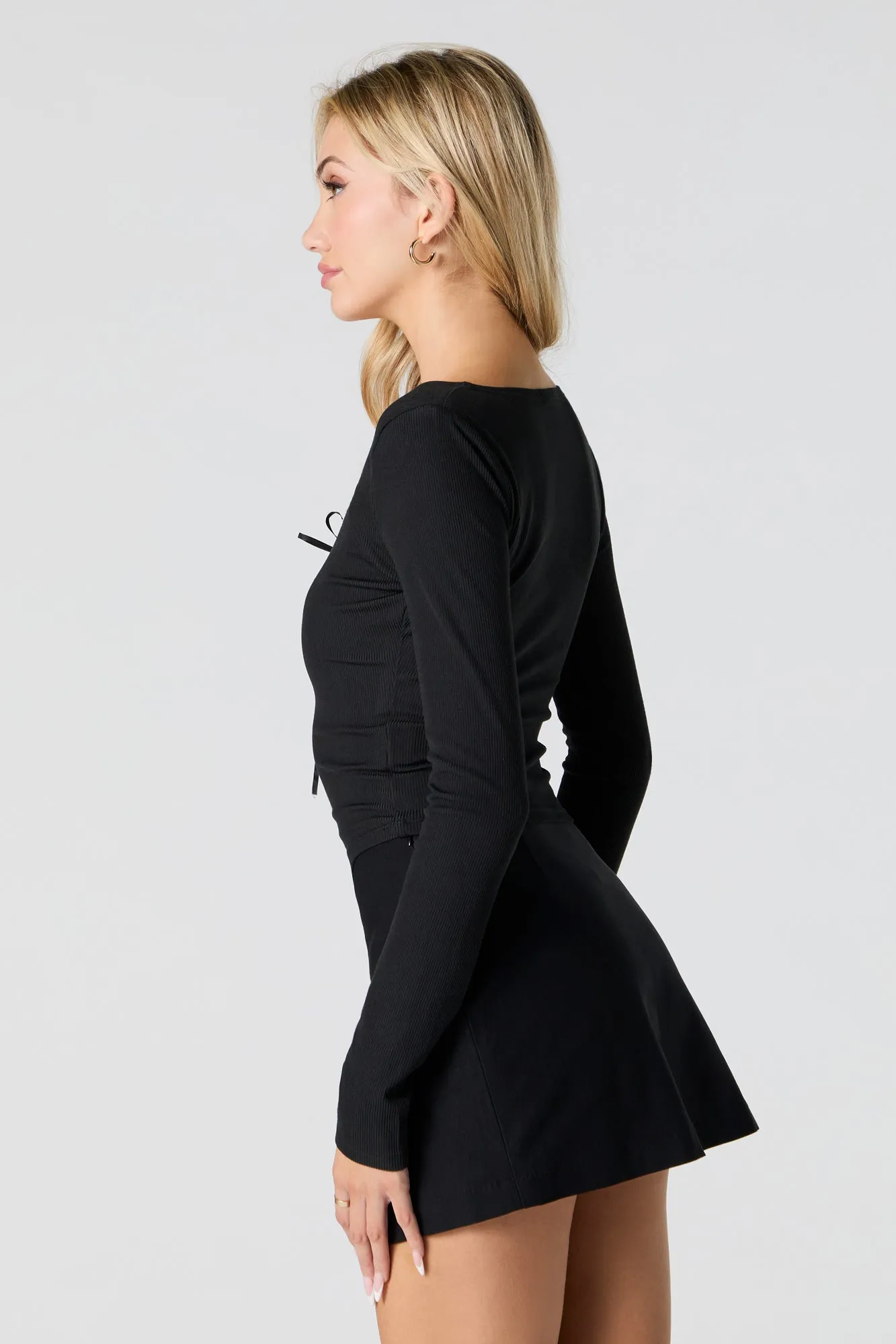 Ribbed Lace Ribbon Trim Long Sleeve Top sold by Urban Planet product image thumbnail 5