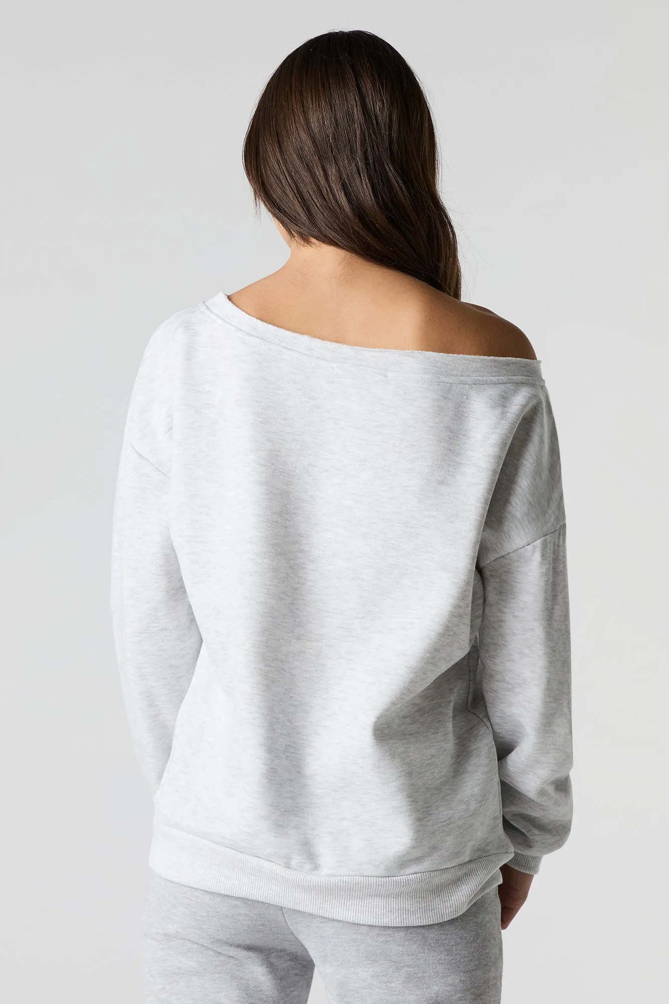 City Embroidered Off Shoulder Fleece Sweatshirt sold by Urban Planet product image thumbnail 5