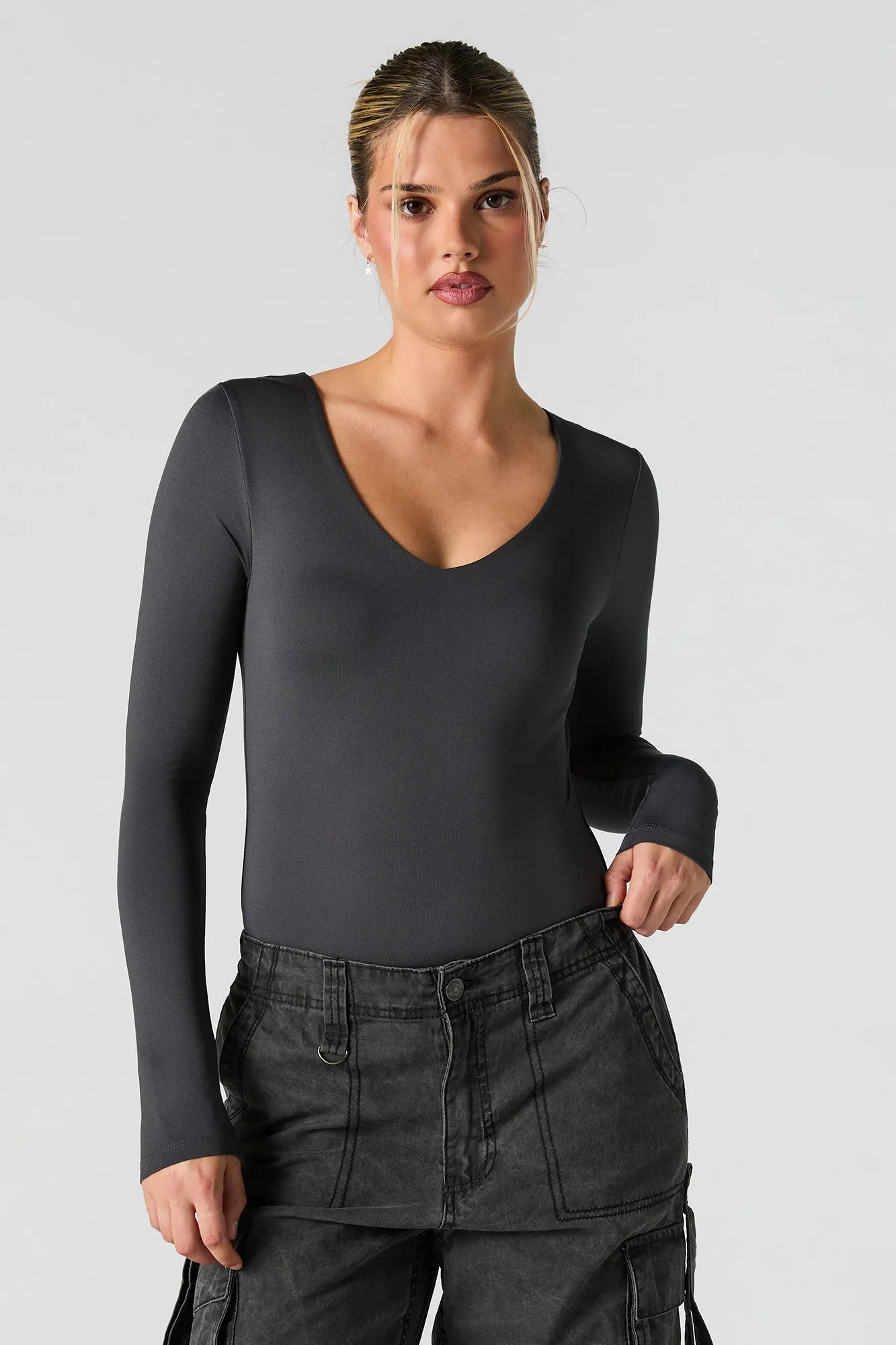 Contour V-Neck Long Sleeve Bodysuit sold by Urban Planet