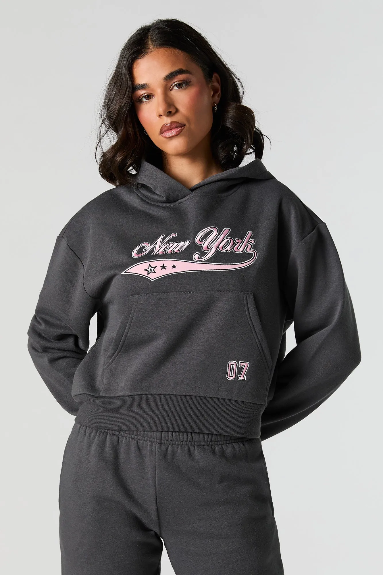 Embroidered Cropped Fleece Hoodie sold by Urban Planet product image thumbnail 5