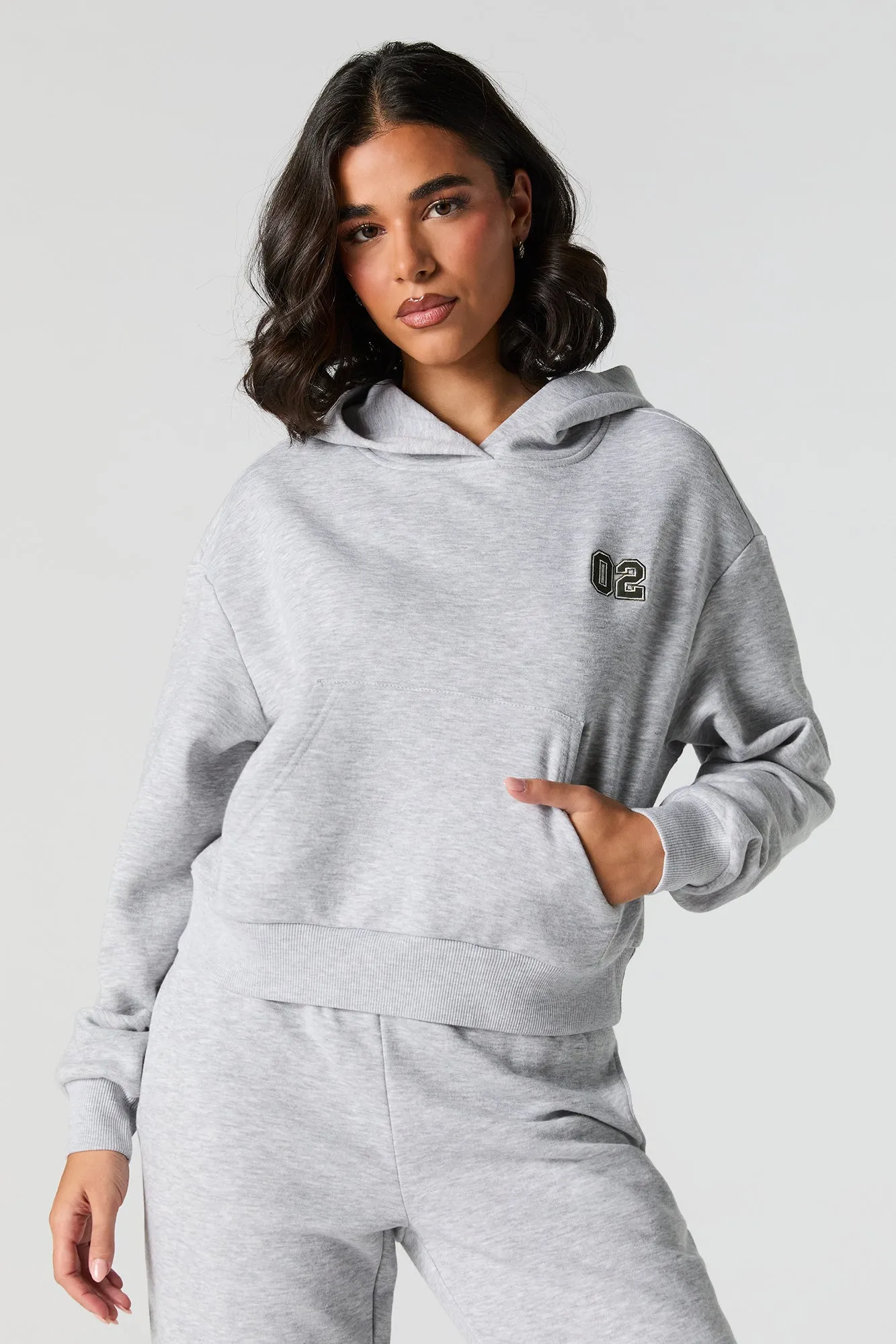 Embroidered Cropped Fleece Hoodie sold by Urban Planet product image thumbnail 2