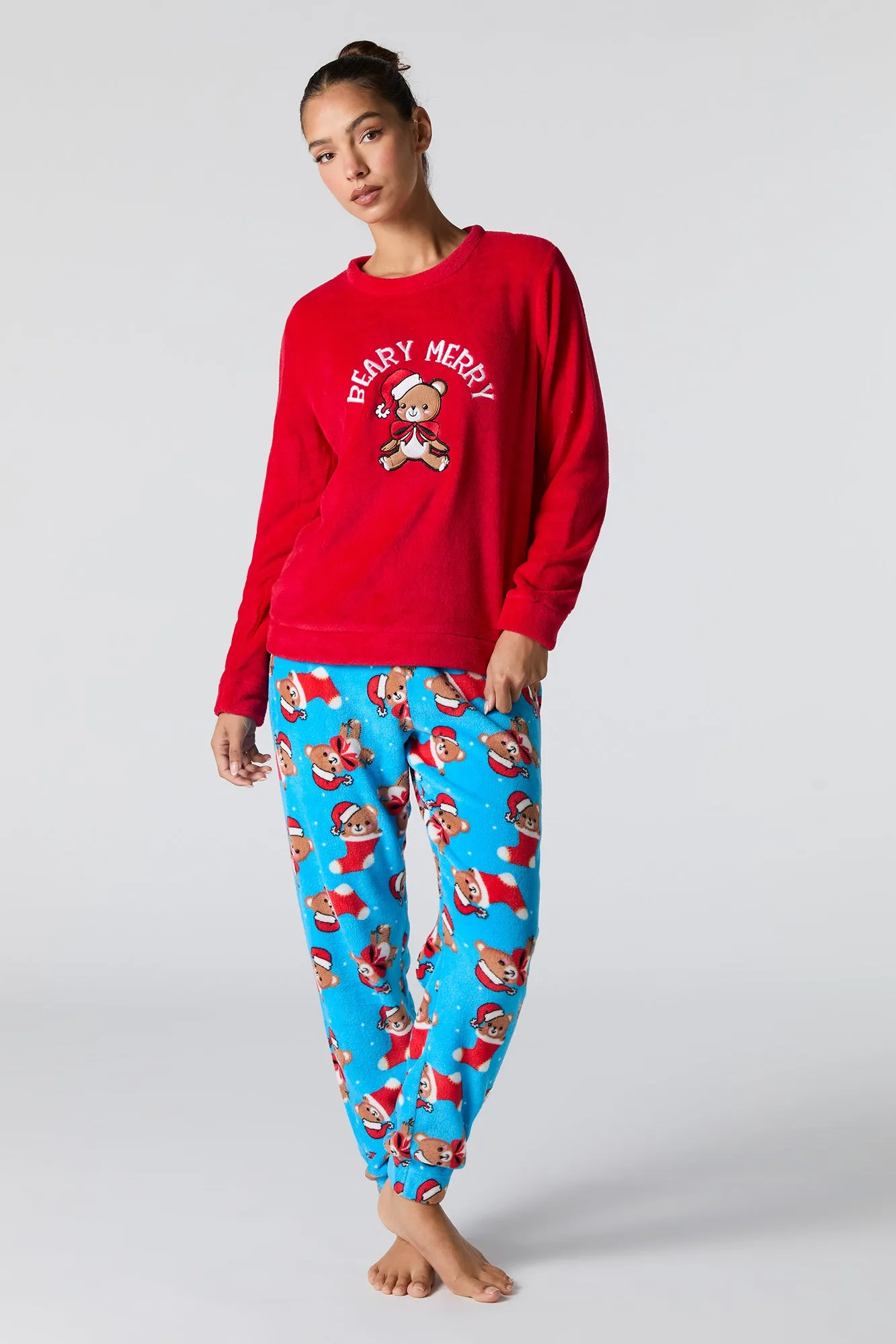 Holiday Plush Long Sleeve Top & Pant 2 Piece Pajama Set sold by Urban Planet product image thumbnail 5