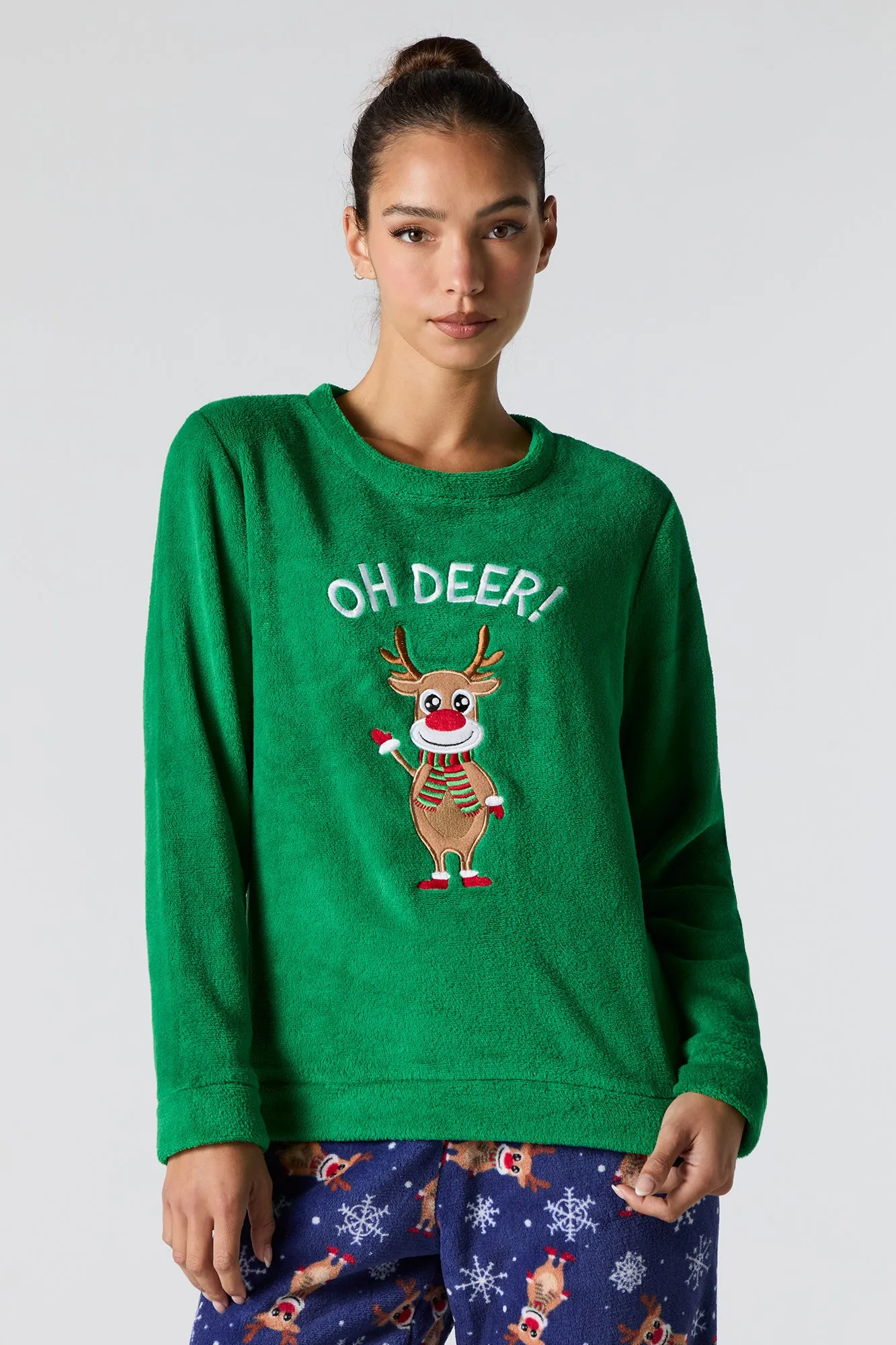 Holiday Plush Long Sleeve Top & Pant 2 Piece Pajama Set sold by Urban Planet product image thumbnail 2