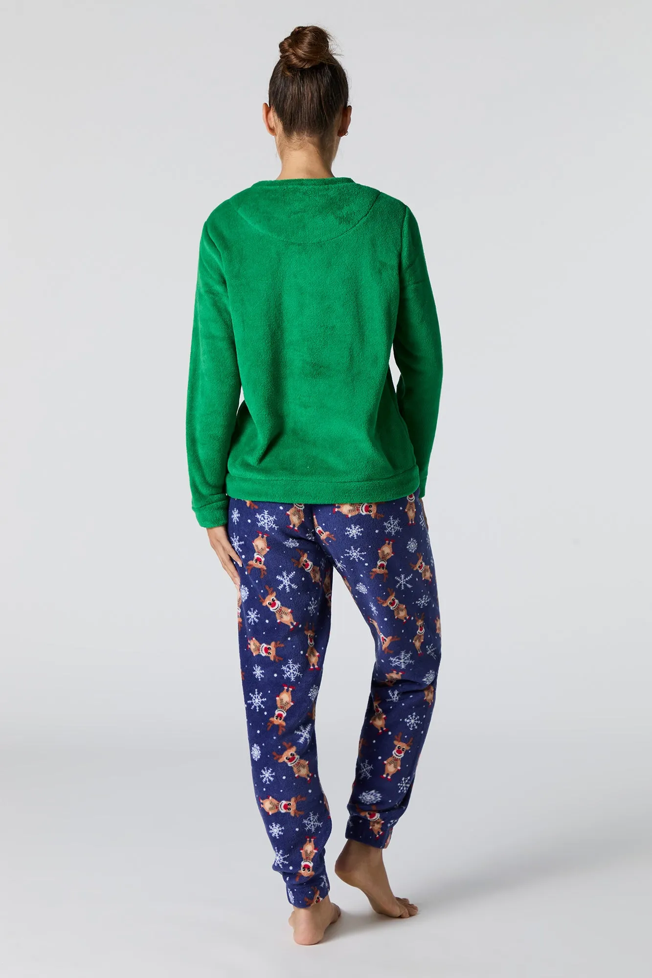 Holiday Plush Long Sleeve Top & Pant 2 Piece Pajama Set sold by Urban Planet product image thumbnail 4