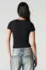 T-shirt ultracourt côtelé à encolure dégagée avec liséré de dentelle avec boucles sold by Urban Planet