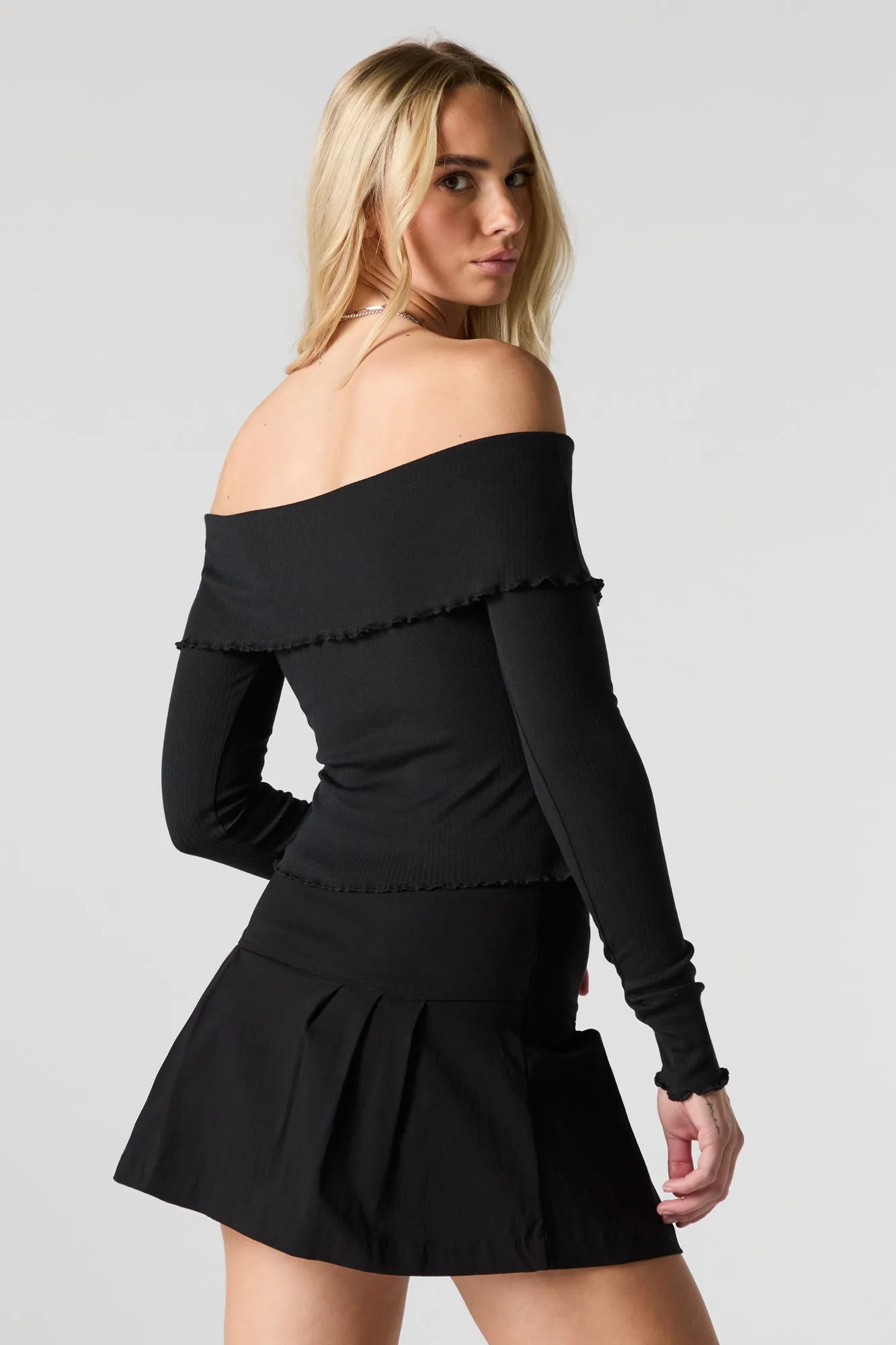 Ribbed Off Shoulder Asymmetrical Long Sleeve Top sold by Urban Planet product image thumbnail 5