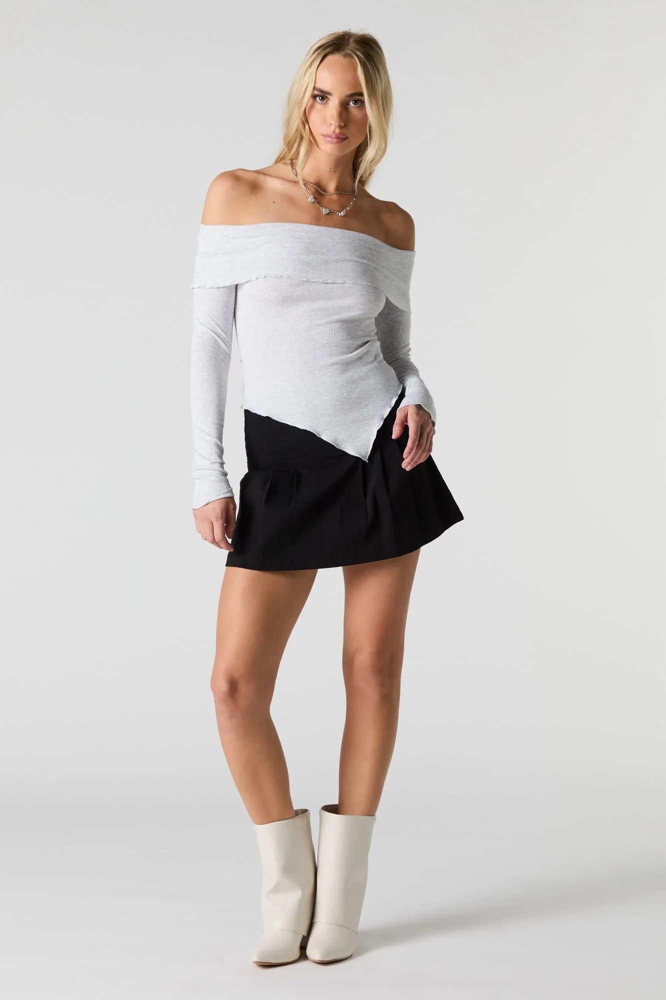 Ribbed Off Shoulder Asymmetrical Long Sleeve Top sold by Urban Planet product image thumbnail 3