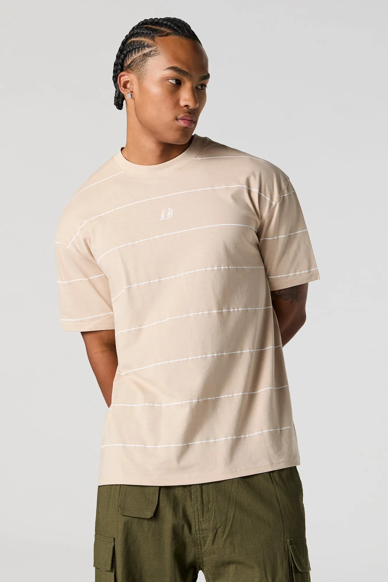 City Embroidered Striped T-Shirt sold by Urban Planet