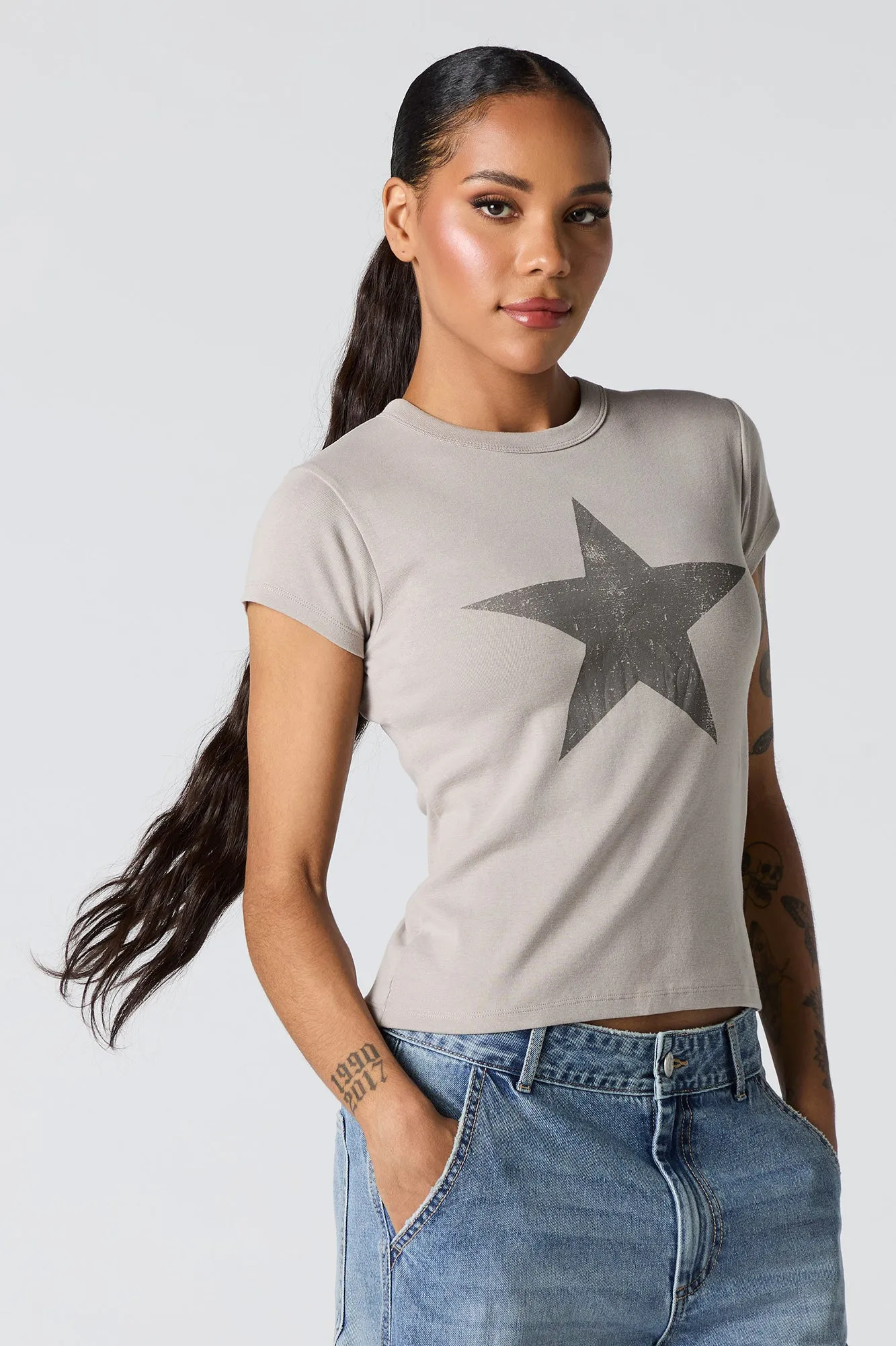 Distressed Star Graphic Fitted T-Shirt sold by Urban Planet