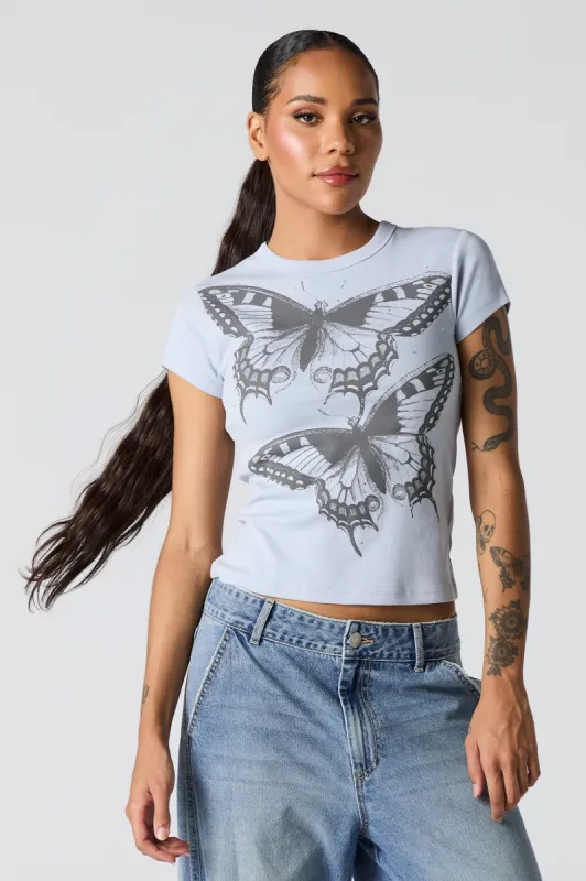 T-shirt ajusté à imprimé Papillon avec pierres du Rhin sold by Urban Planet
