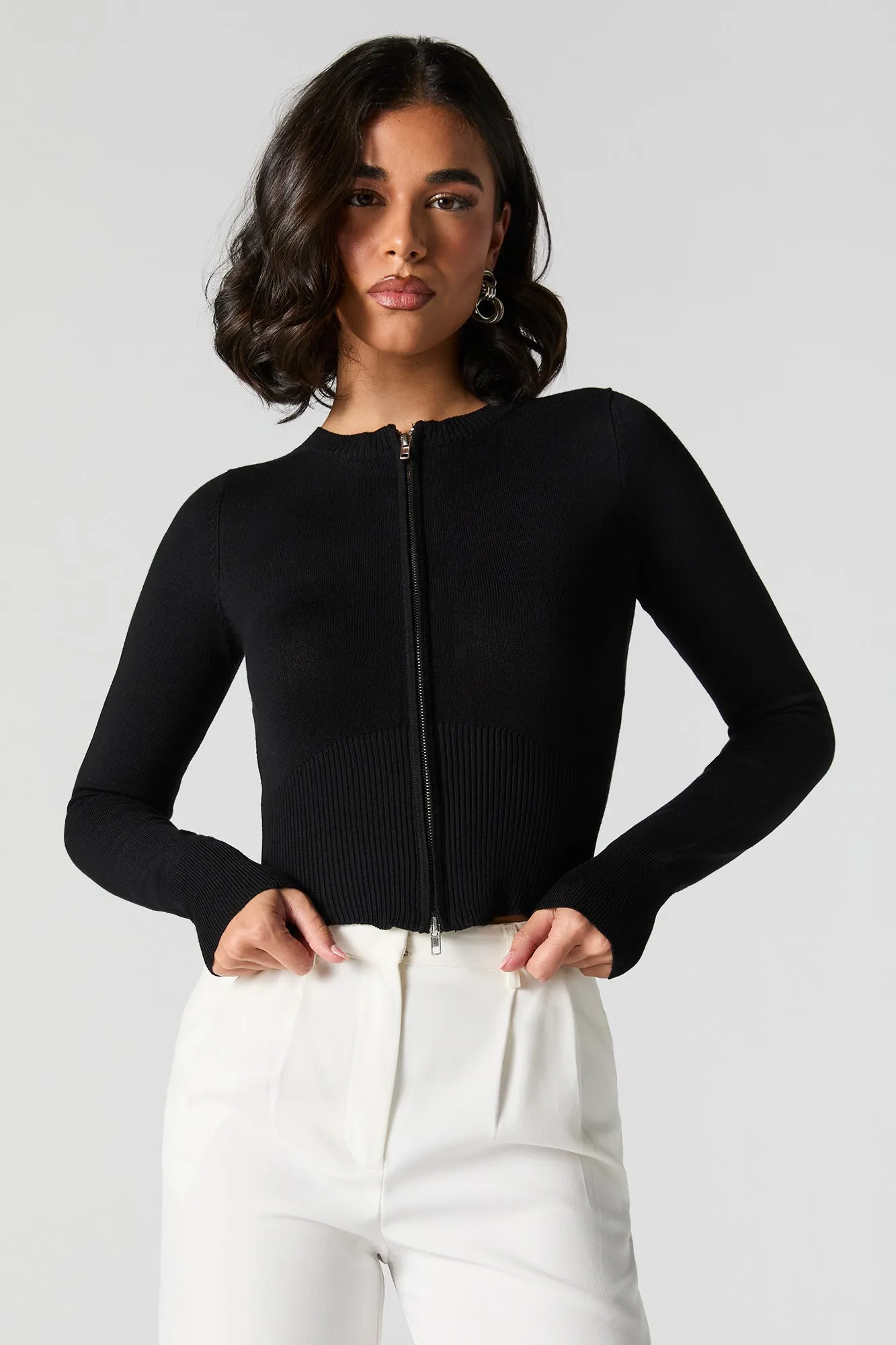Zip-Up Curved Hem Sweater sold by Urban Planet product image thumbnail 4