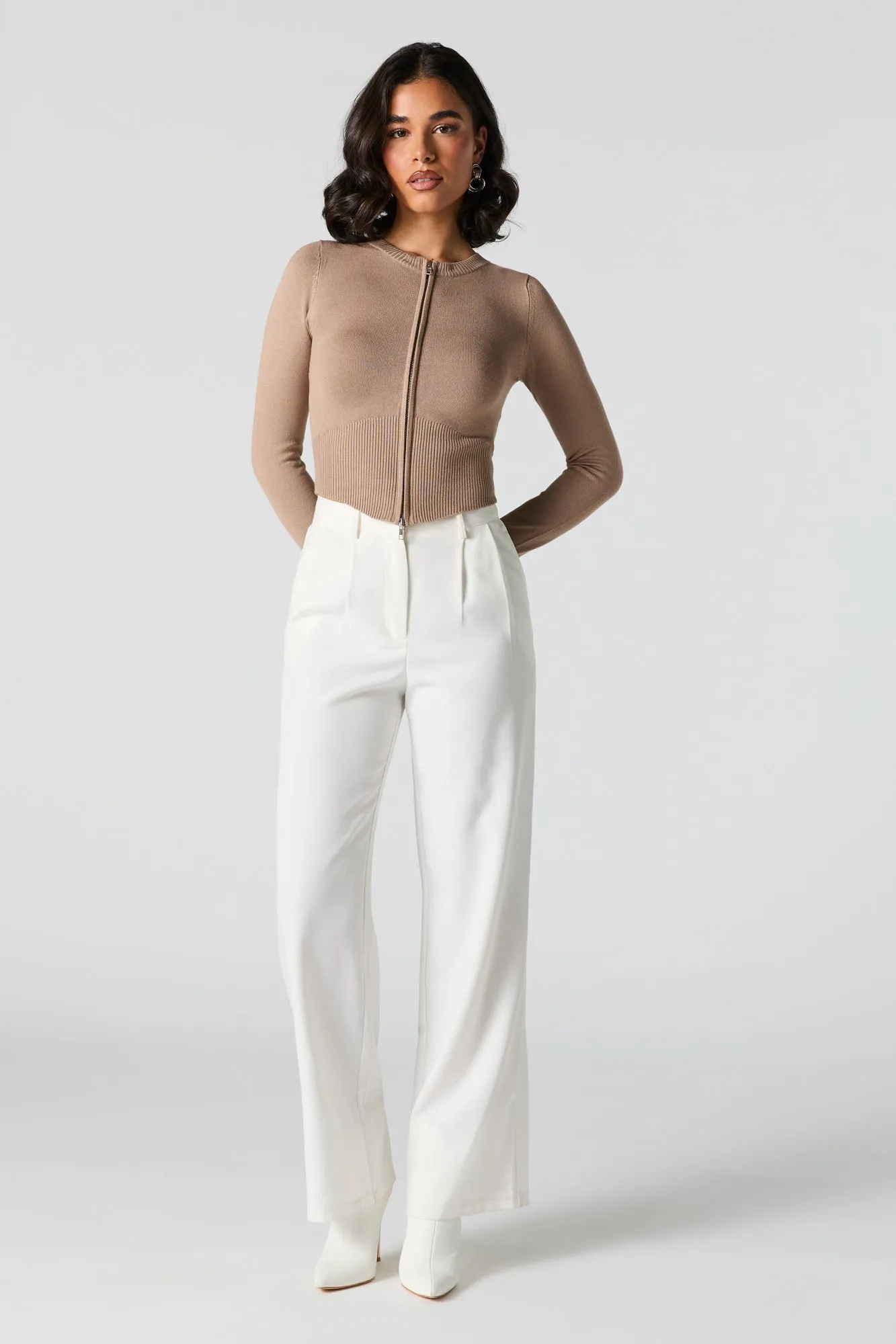 Zip-Up Curved Hem Sweater sold by Urban Planet product image thumbnail 3