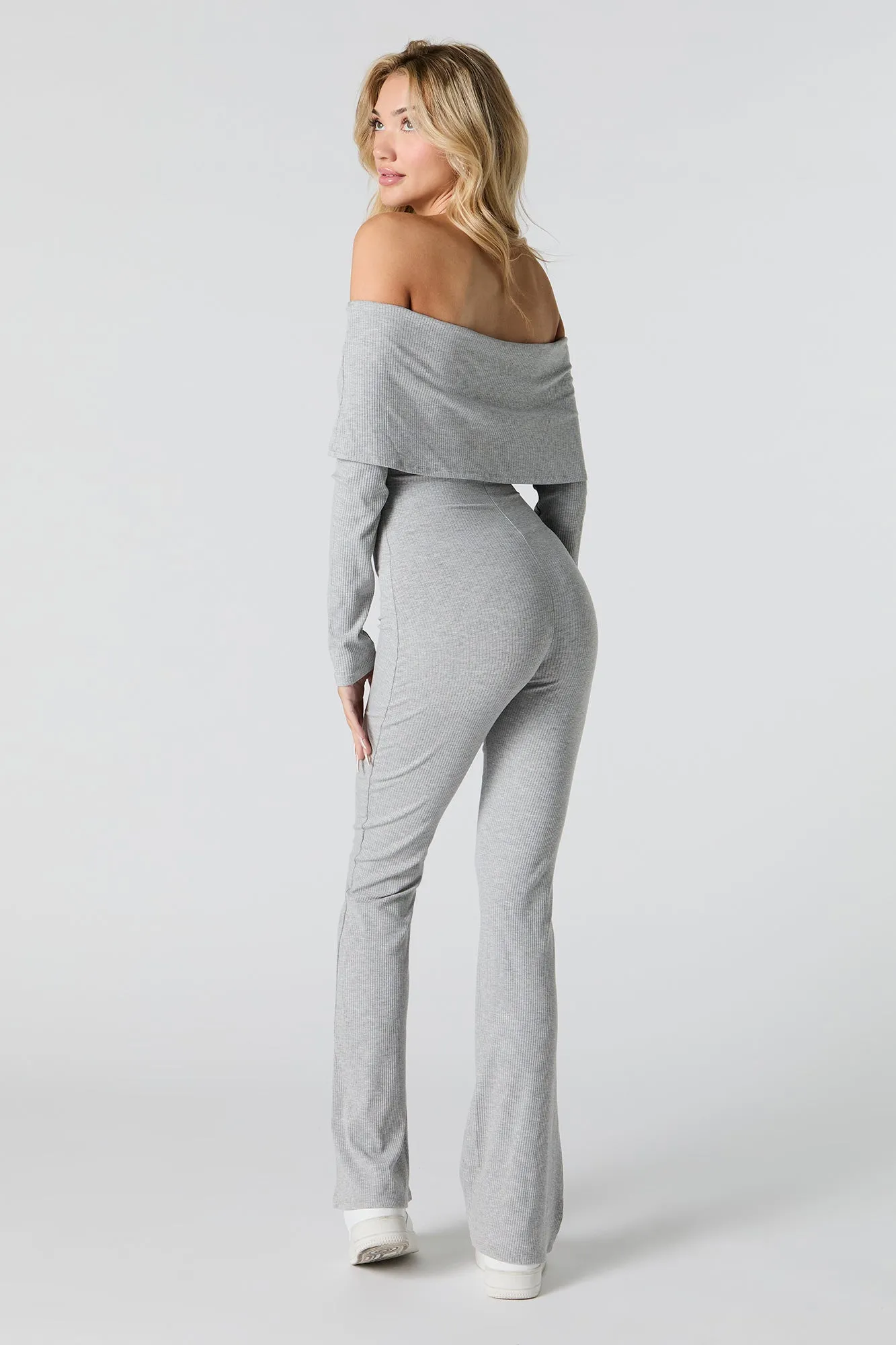 Ribbed Off Shoulder Long Sleeve Jumpsuit sold by Urban Planet product image thumbnail 2