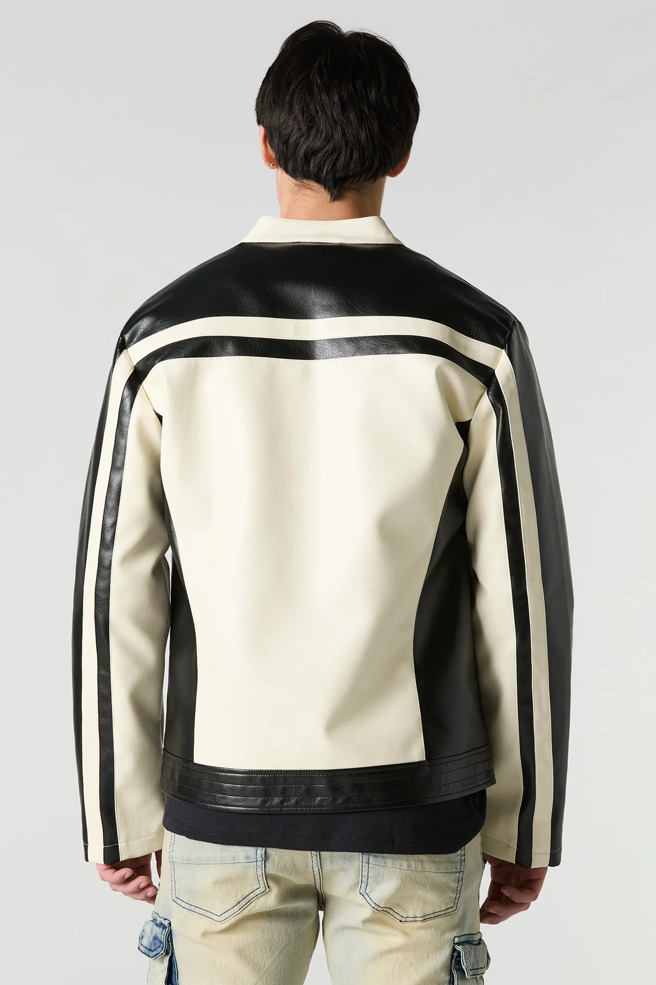 Blouson de style moto en similicuir avec blocs de couleurs sold by Urban Planet product image thumbnail 2