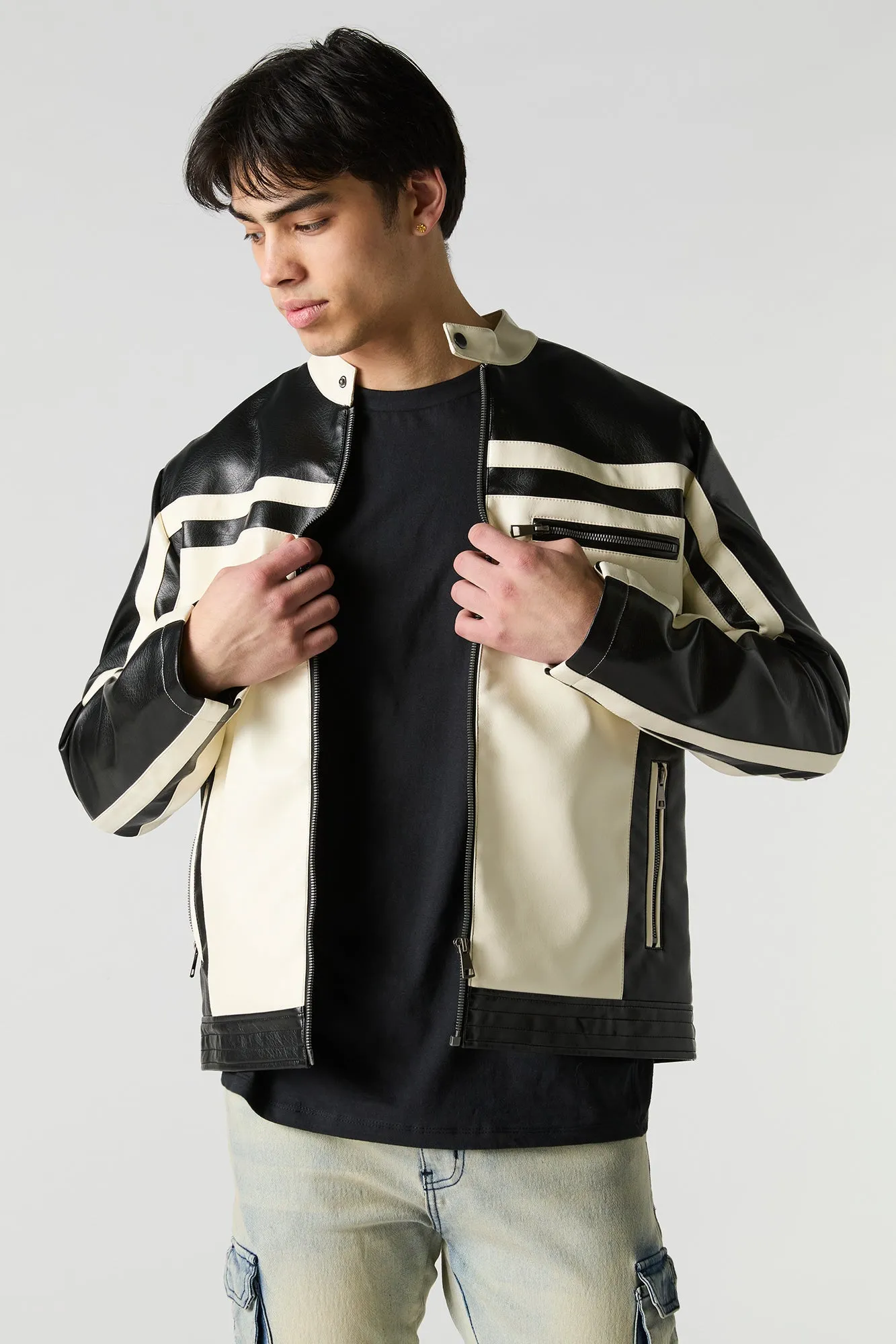 Blouson de style moto en similicuir avec blocs de couleurs sold by Urban Planet product image thumbnail 4