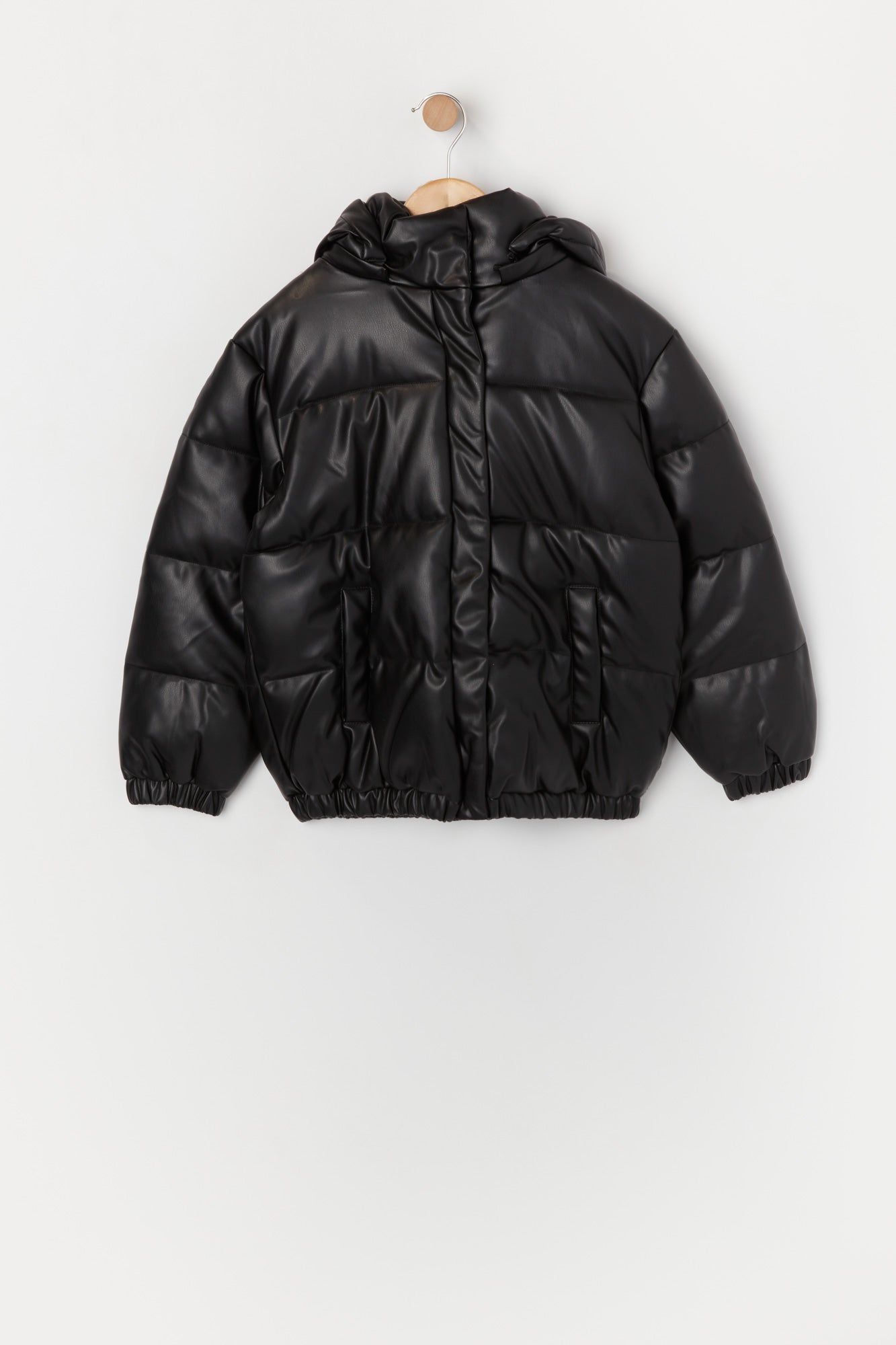 Girls Faux Leather Puffer Jacket sold by Urban Planet