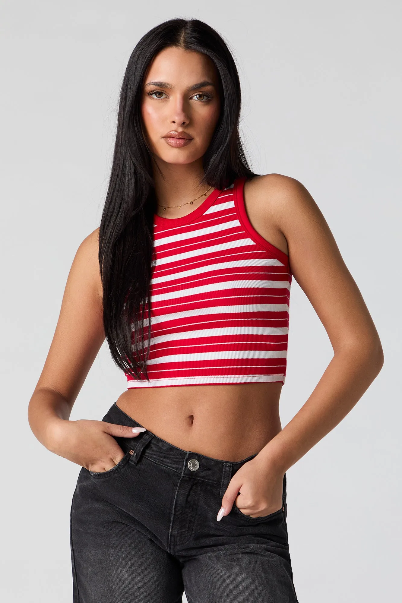 Striped Ribbed Cropped Tank sold by Urban Planet