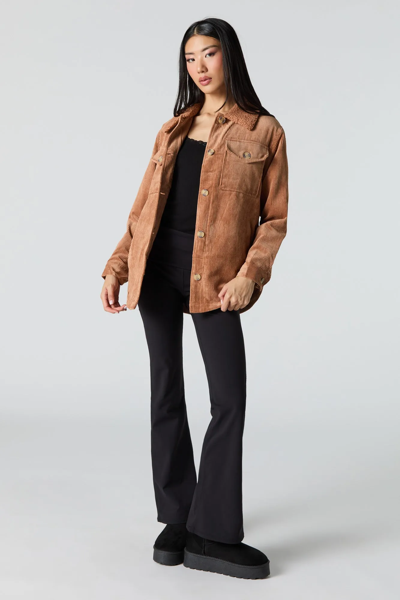 Faux Fur Collared Corduroy Shacket sold by Urban Planet product image thumbnail 3