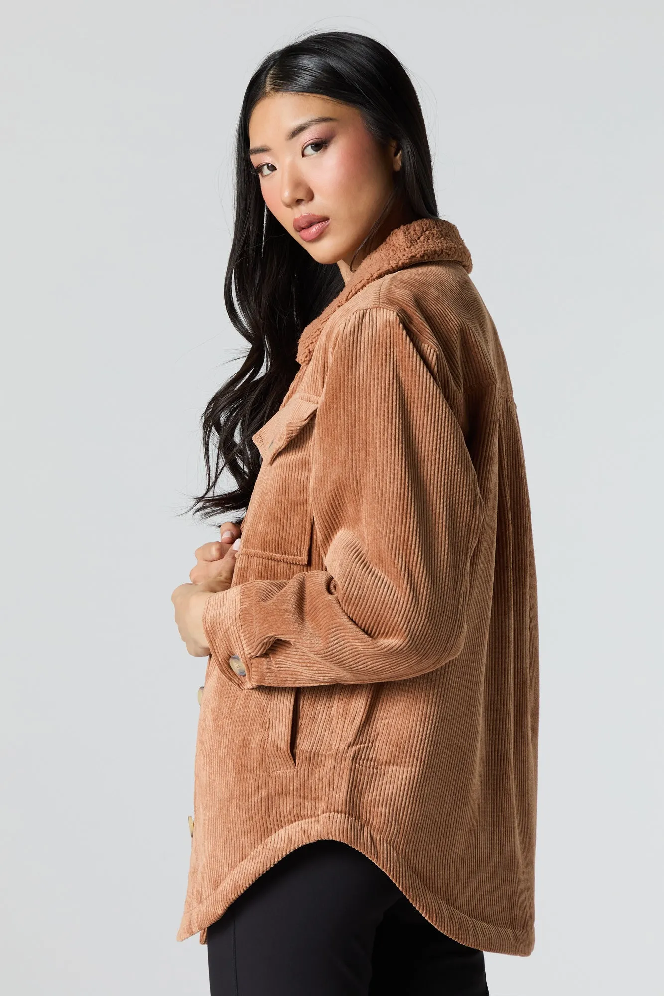 Faux Fur Collared Corduroy Shacket sold by Urban Planet product image thumbnail 2