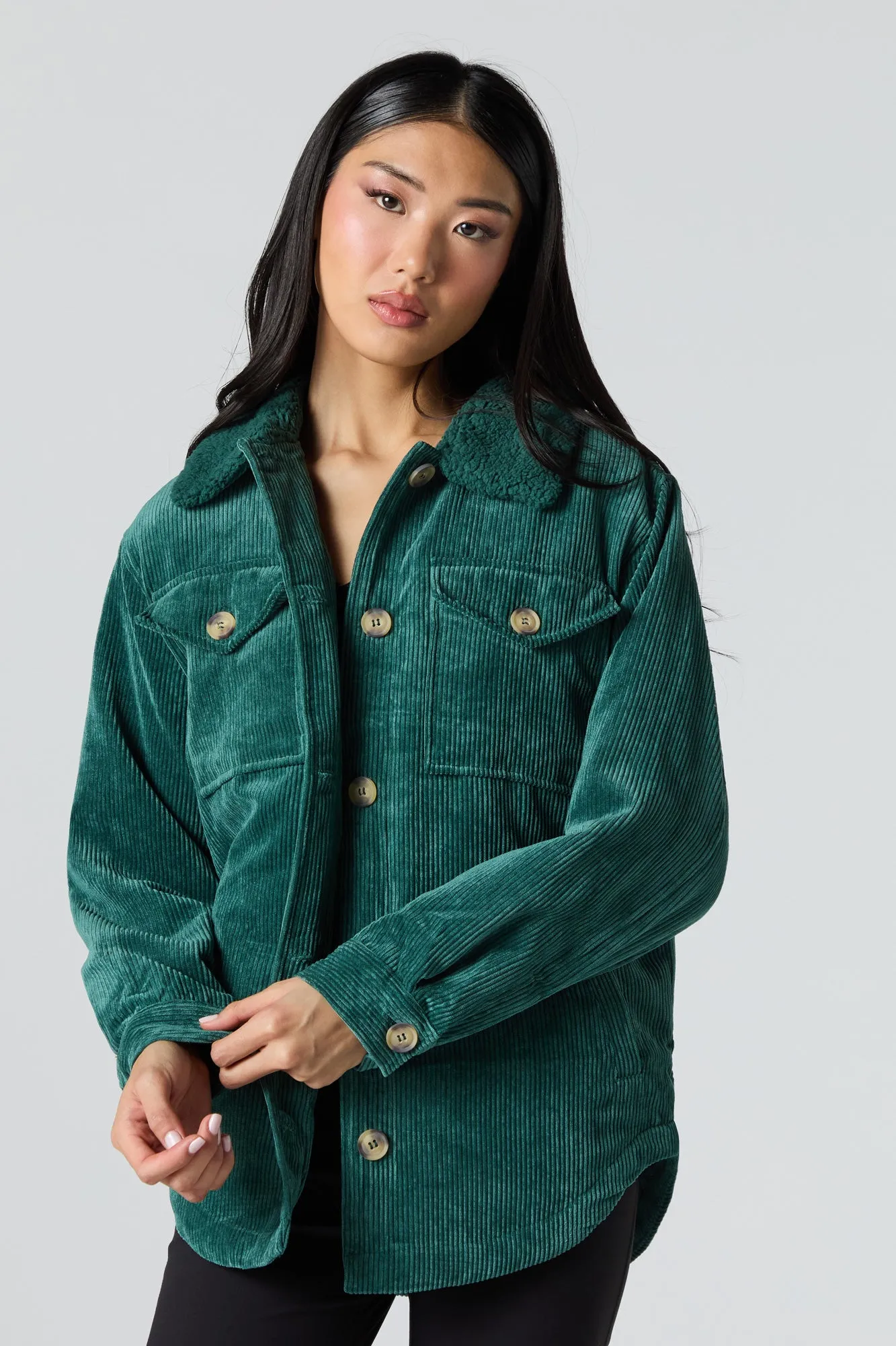 Faux Fur Collared Corduroy Shacket sold by Urban Planet product image thumbnail 4
